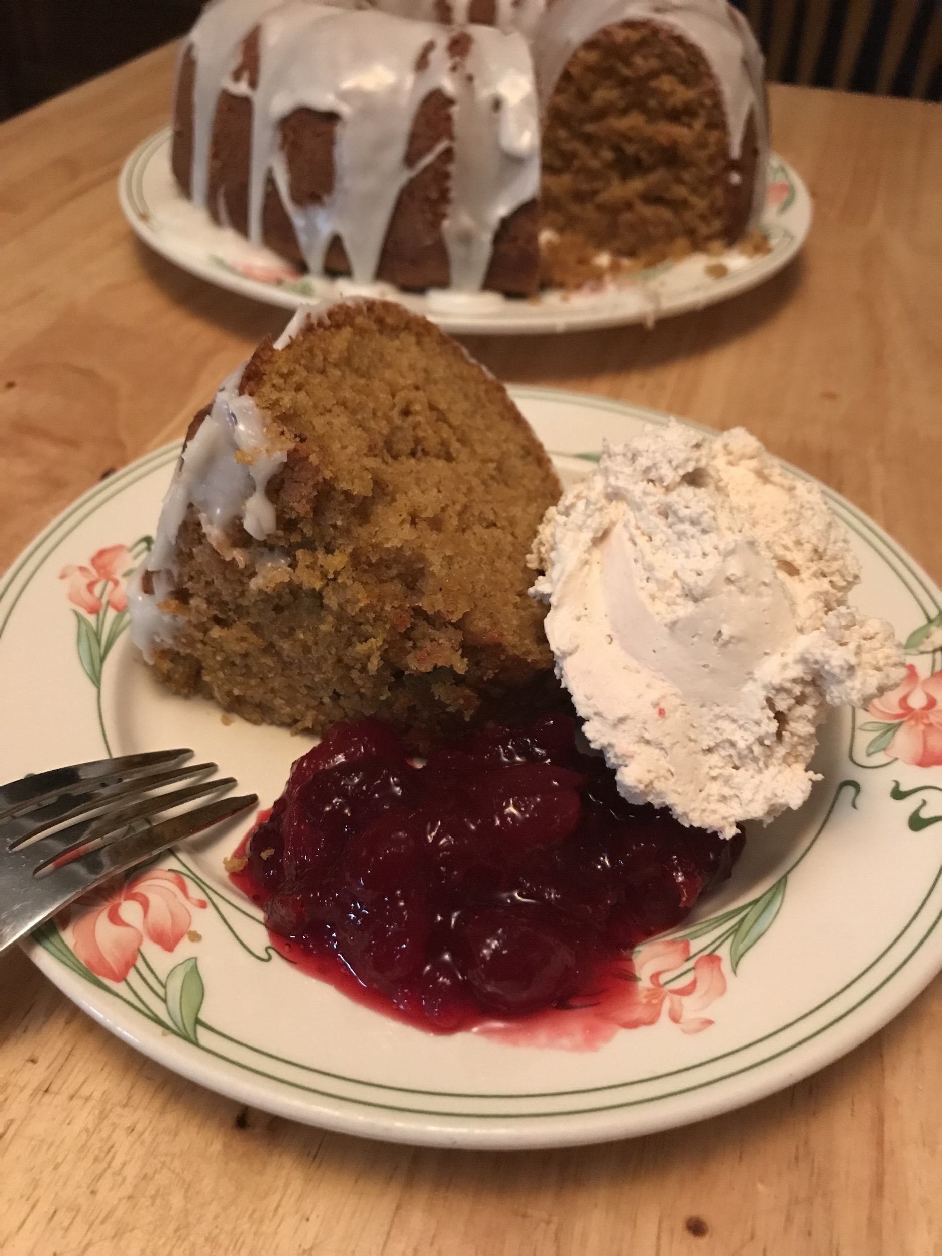 With cranberry sauce and apple whipped cream