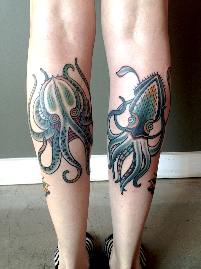 Octopus and squid tattoo