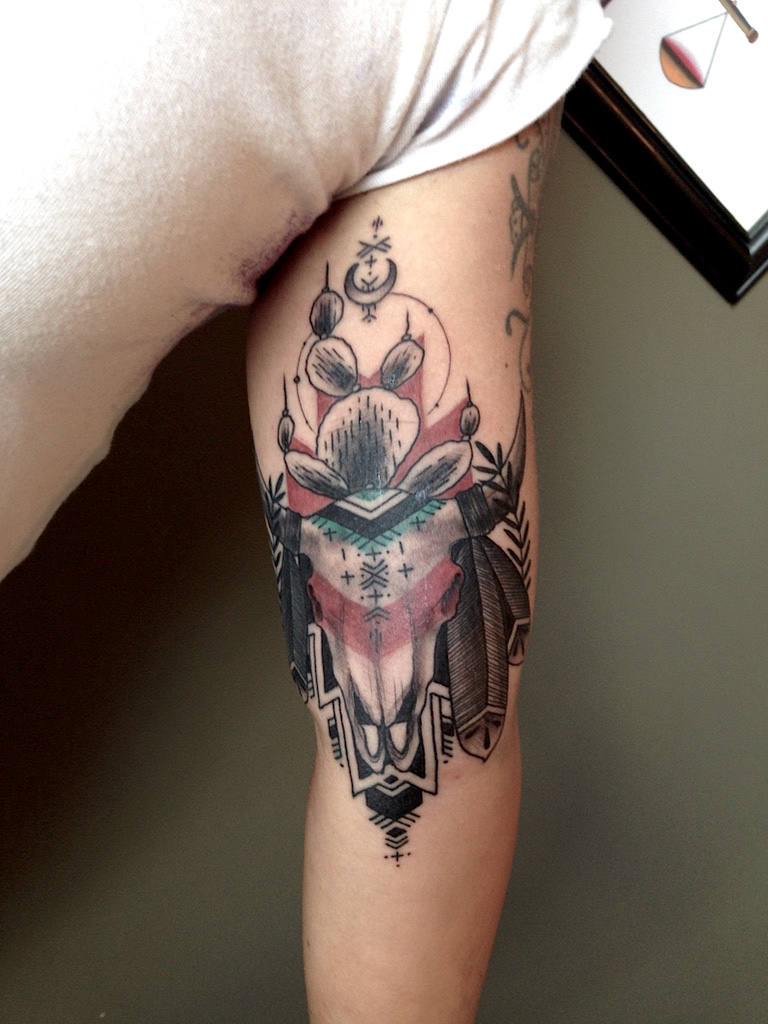 Painted steer skull tattoo