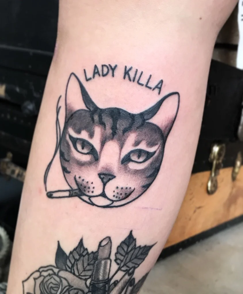 traditional style cat tattoo