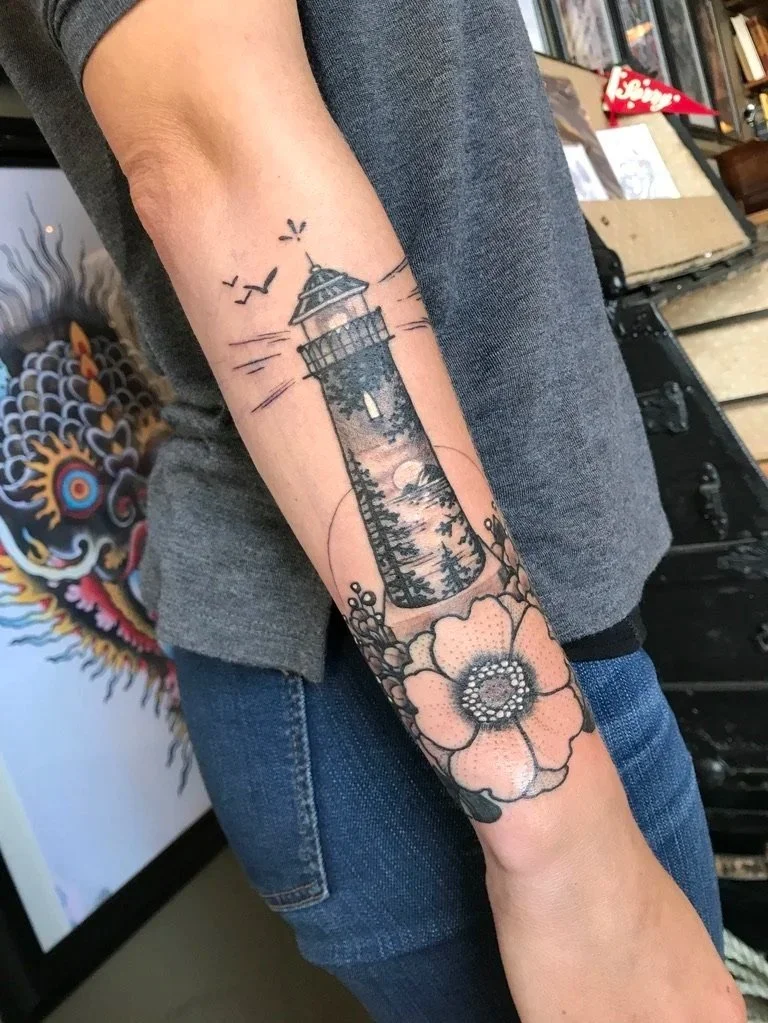 Fine line arm tattoo