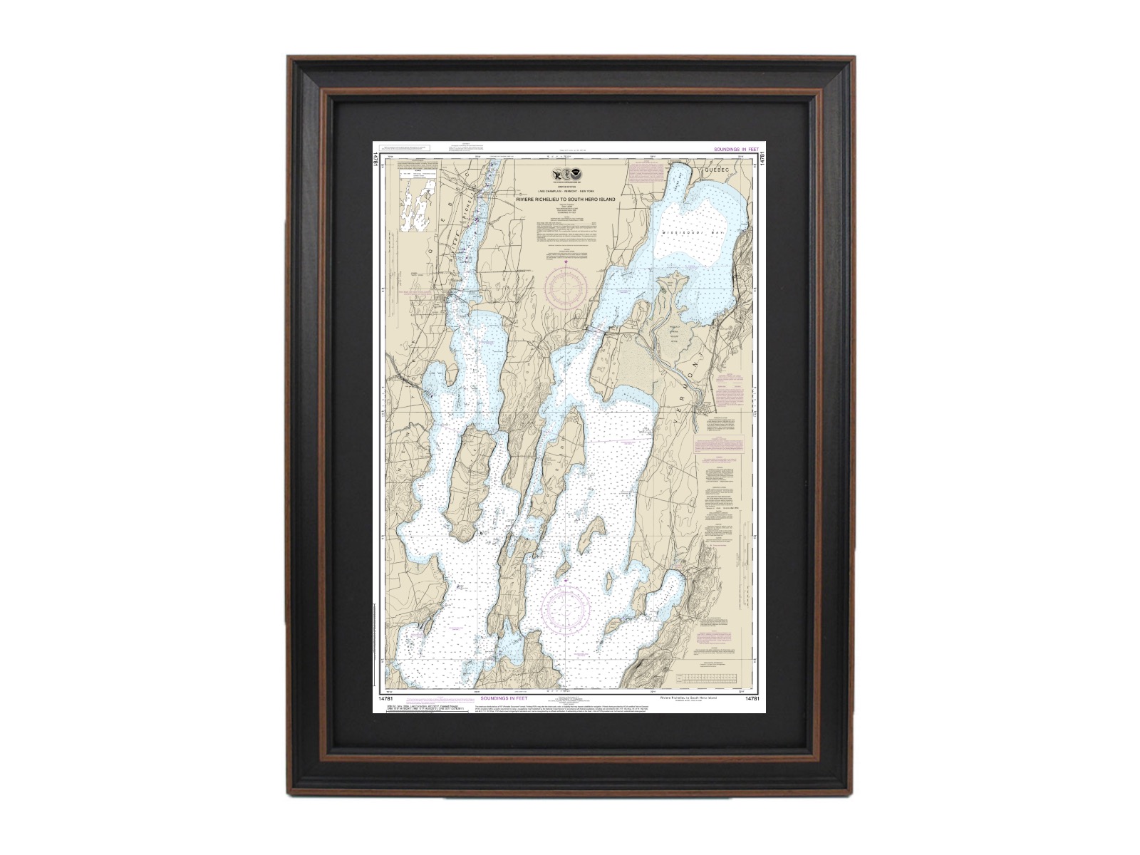 Framed Nautical Map 14781 - Lake Champlain; Riviere Richelieu to South Hero Island