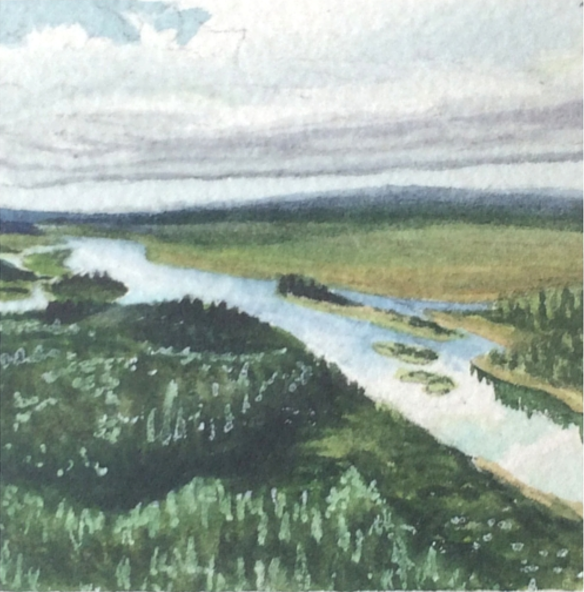 March 3, 2016 watercolour on Arches Aquarelle 140 lb paper two inches x two inches SOLD