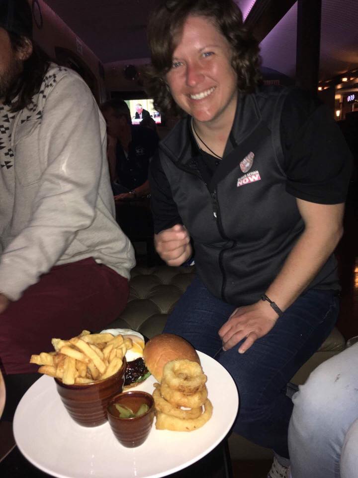 Well earned vegi burger and chips.