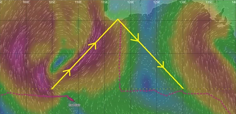 Fedor's Antarctic Cup Course in Yellow. My Track in Pink.