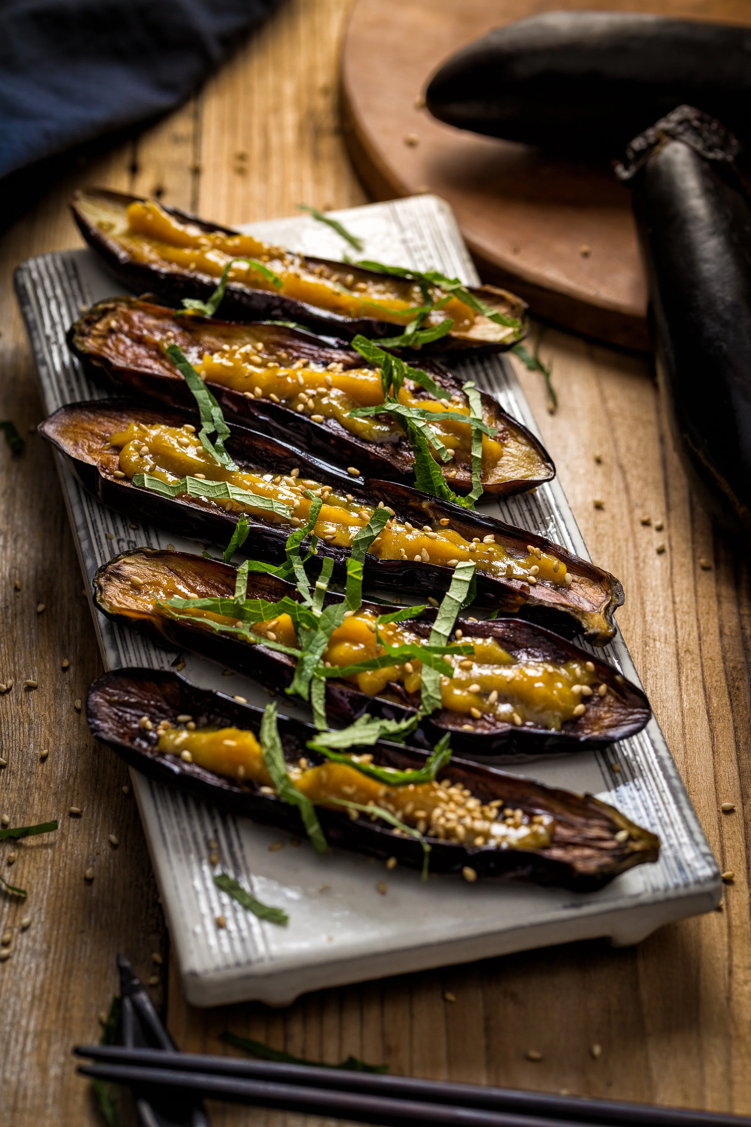 Grilled eggplant with sweet miso sauce