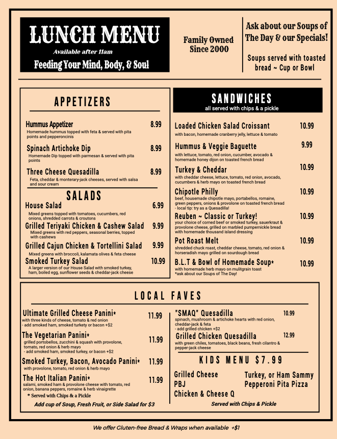 Menu — Cathedral Cafe