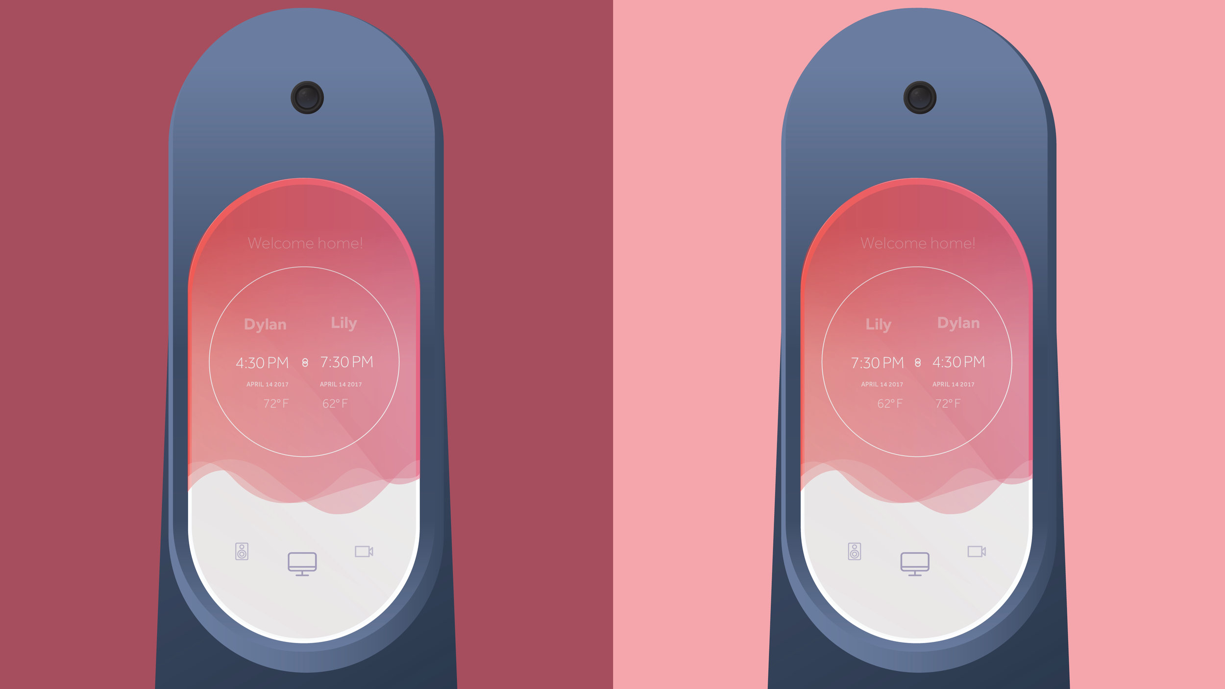 Both Dylan and Lily's sync devices are set to available. Both of their home are now activated. Harmony notifies the users by displaying a screen with both their names. This screen notifies Dylan and Lily that their homes are now connected through audio.
