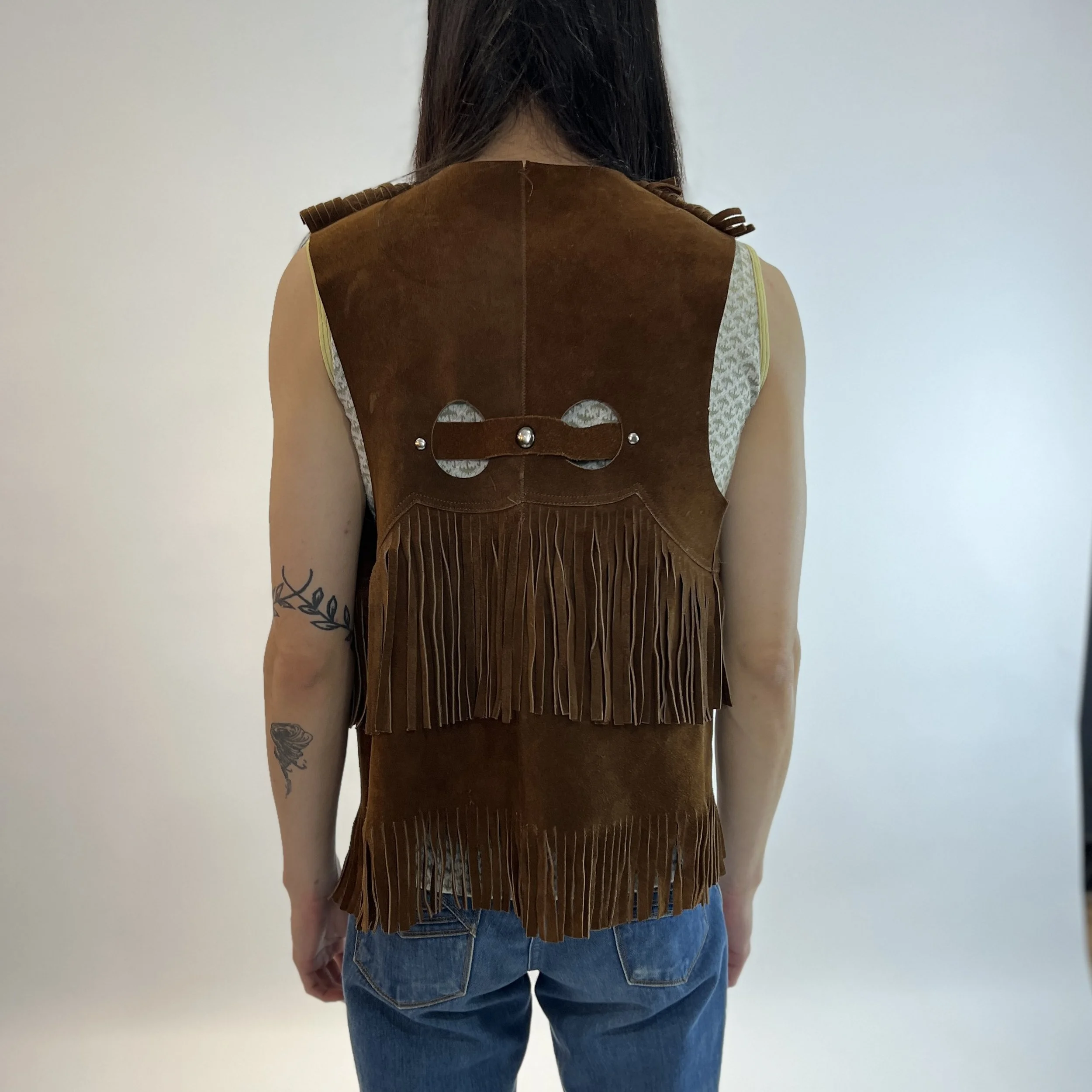 Men's 60s/70s Hippie Peace Retro Fringe Vest Costume – Brown, Size XL, New With Tags