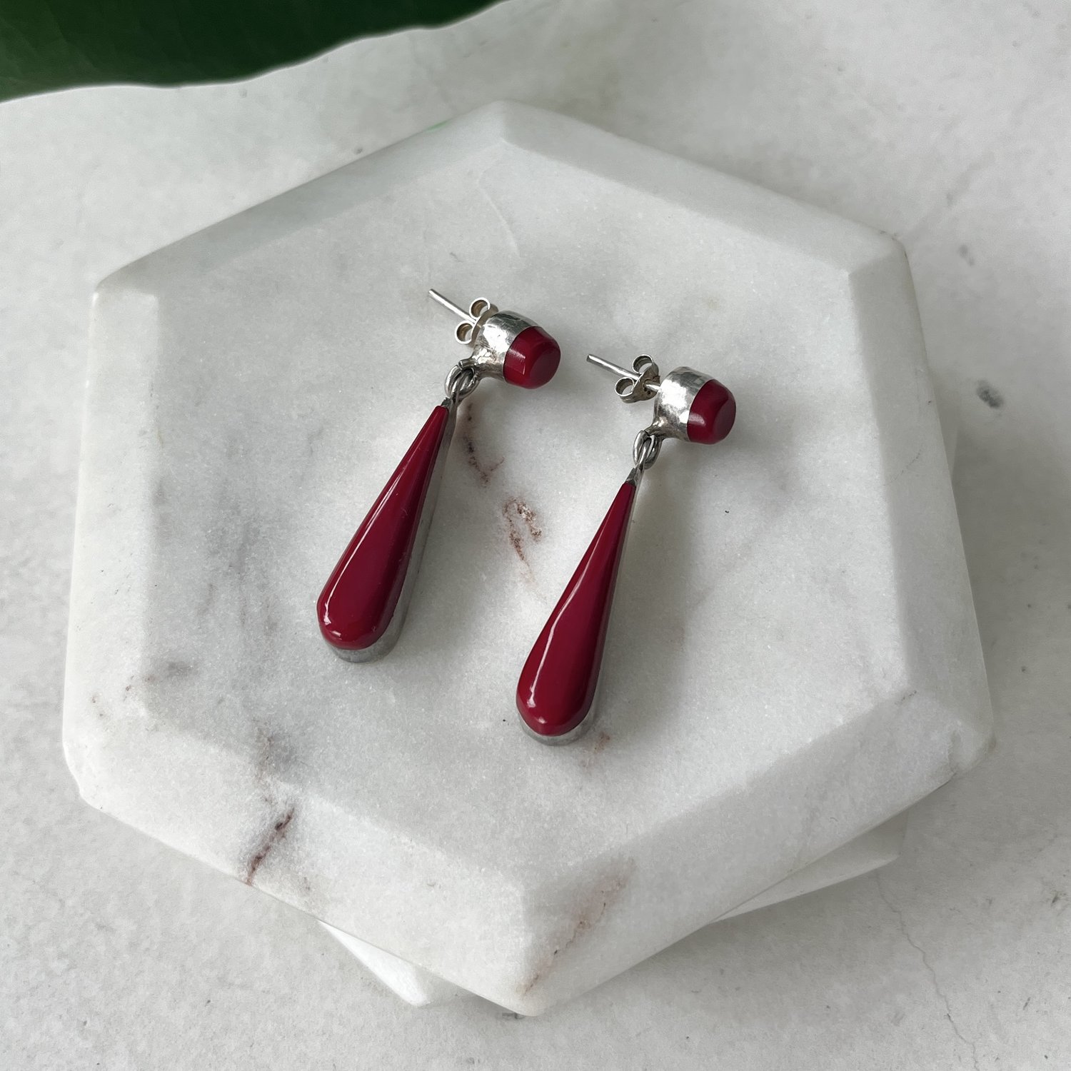 Sterling Silver and Coral Drop Earrings — La Loupe Vintage
