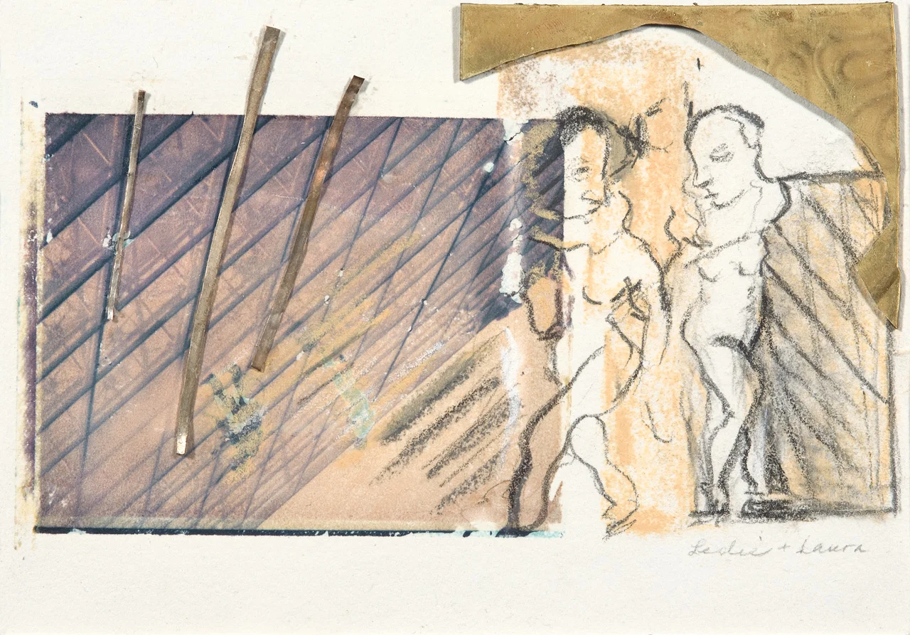 LESLIE HIRSHFIELD - Evanston, IL Under the Brass Canopy metal, collage, litho crayon
