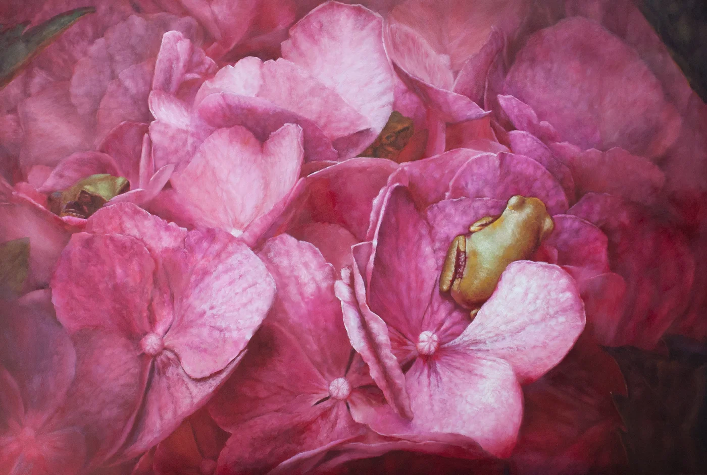 MARY HILDEBRAND - Metamora, IL Shelter Among Hydrangea Blossoms oil