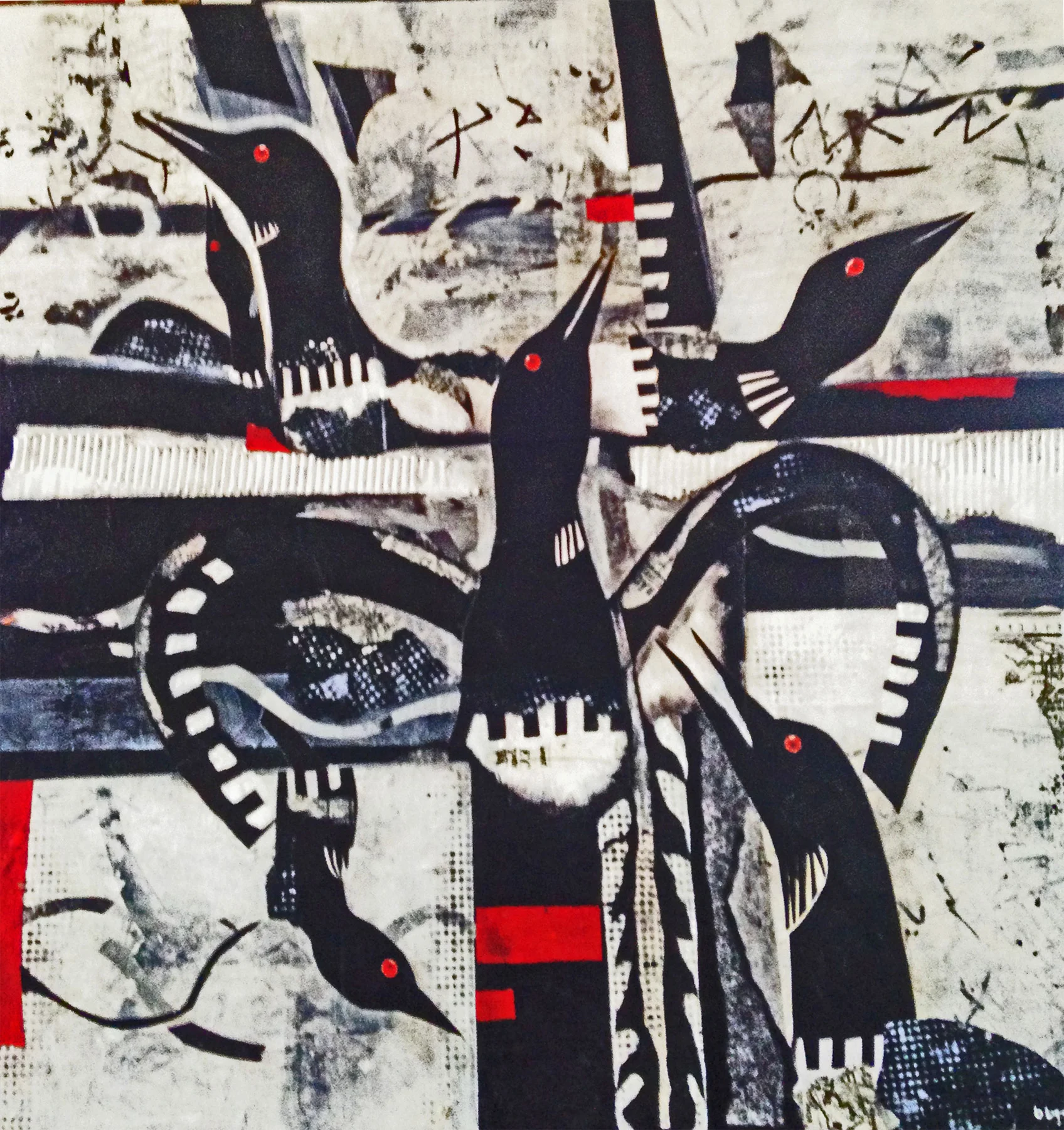 BETH BYNUM - Kingsley, MI Loon’s Call-Peace collage on canvas, $425