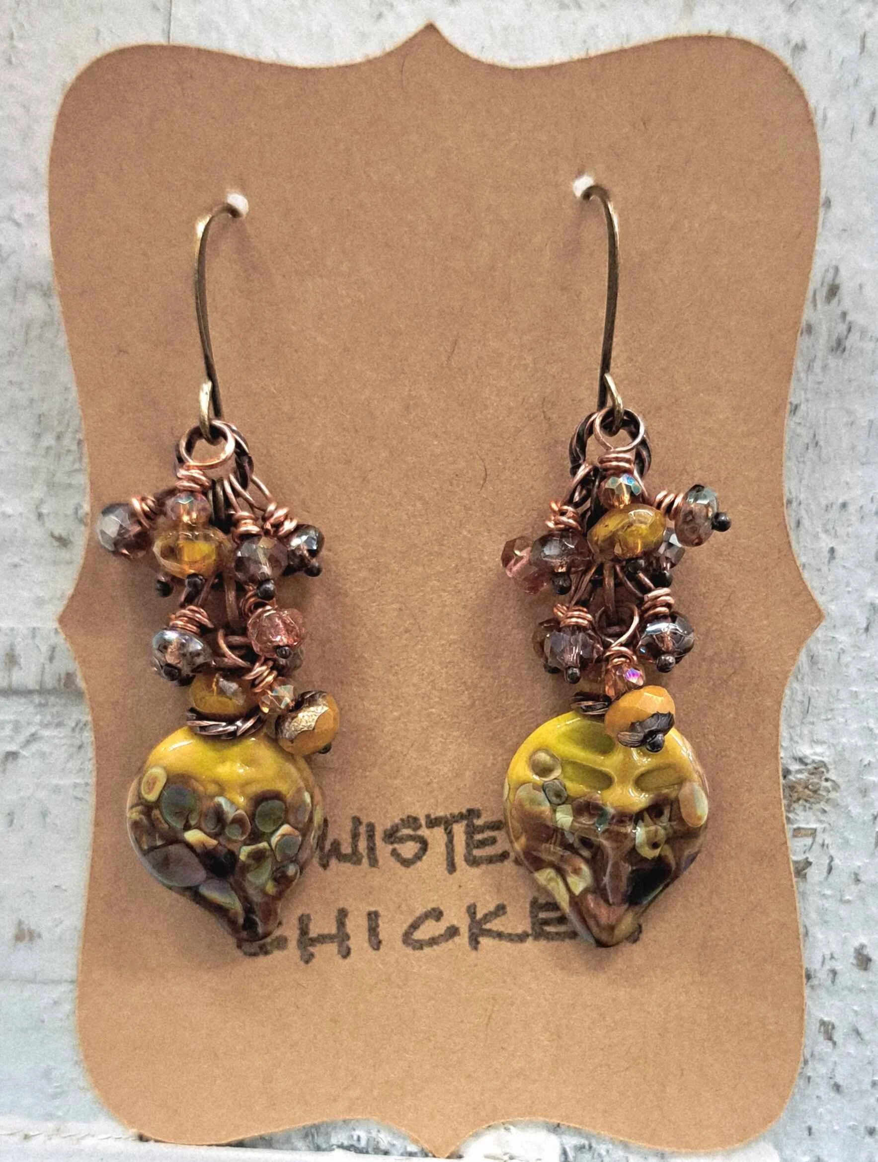 Lampwork Bead Earrings with Twisted Chicken