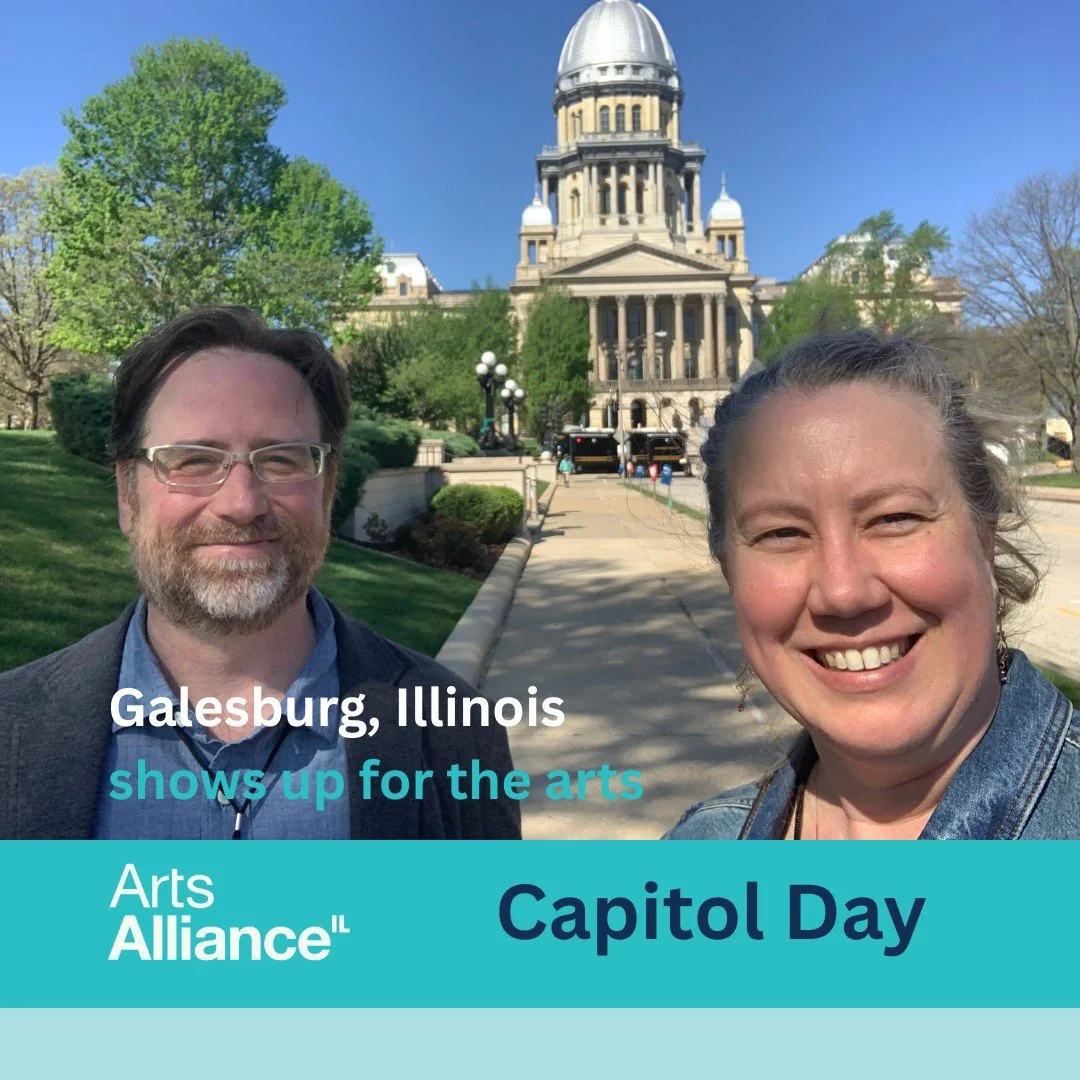 Art is not a luxury! 🏛️ GCAC's Executive Director Tuesday &Ccedil;etin is in Springfield alongside Andrew Driscoll (Executive Director, the Orpheum Theatre), fellow Galesburg-based arts advocates, and @artsallianceil to join the creative coalition f