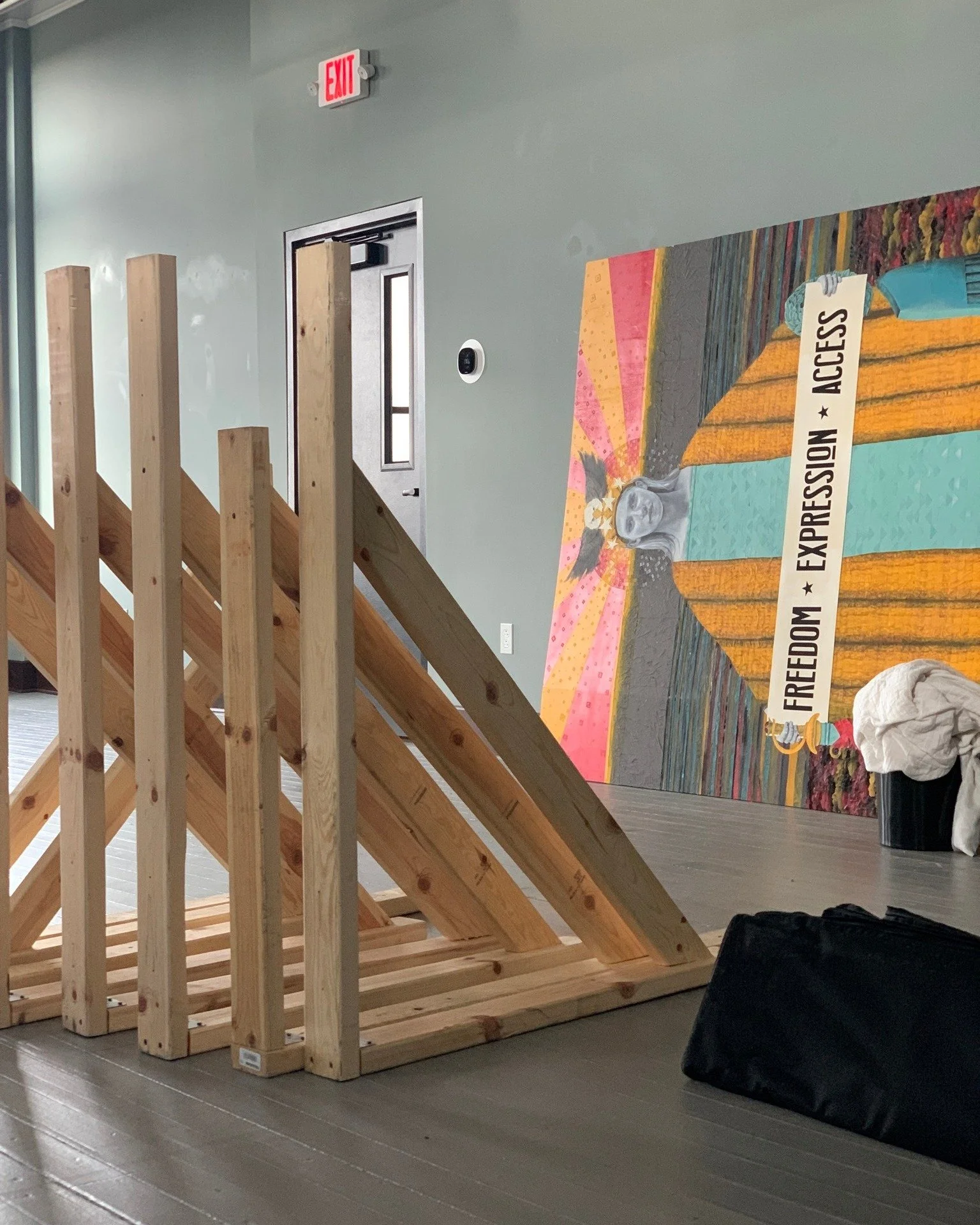 🗽 Pillars of Democracy is in the building! Be sure to join us tomorrow evening (Friday, May 1st) from 5-7:30pm for two very special opening receptions at the arts center. Niki Johnson will give an artist talk at 6:30pm, and Basia Krol's exhibition o