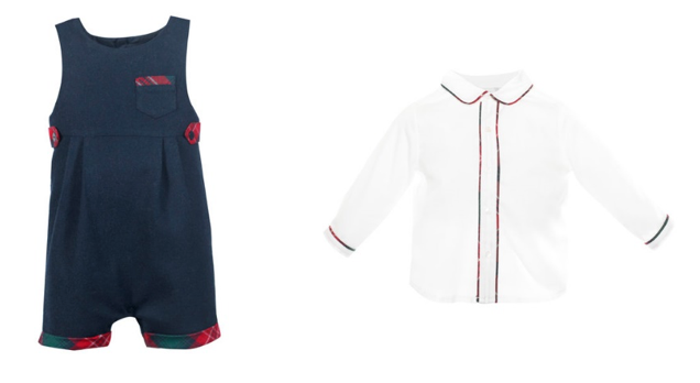 DON’T FORGET THE TARTAN For something for the boys, we love this matching tartan trim shirt and romper set from Patachou, in a winter weight-fabric, that has a seasonally appropriate look For something for the boys, we love this matching tartan trim shirt and romper set from Patachou, in a winter weight-fabric, that has a seasonally appropriate look