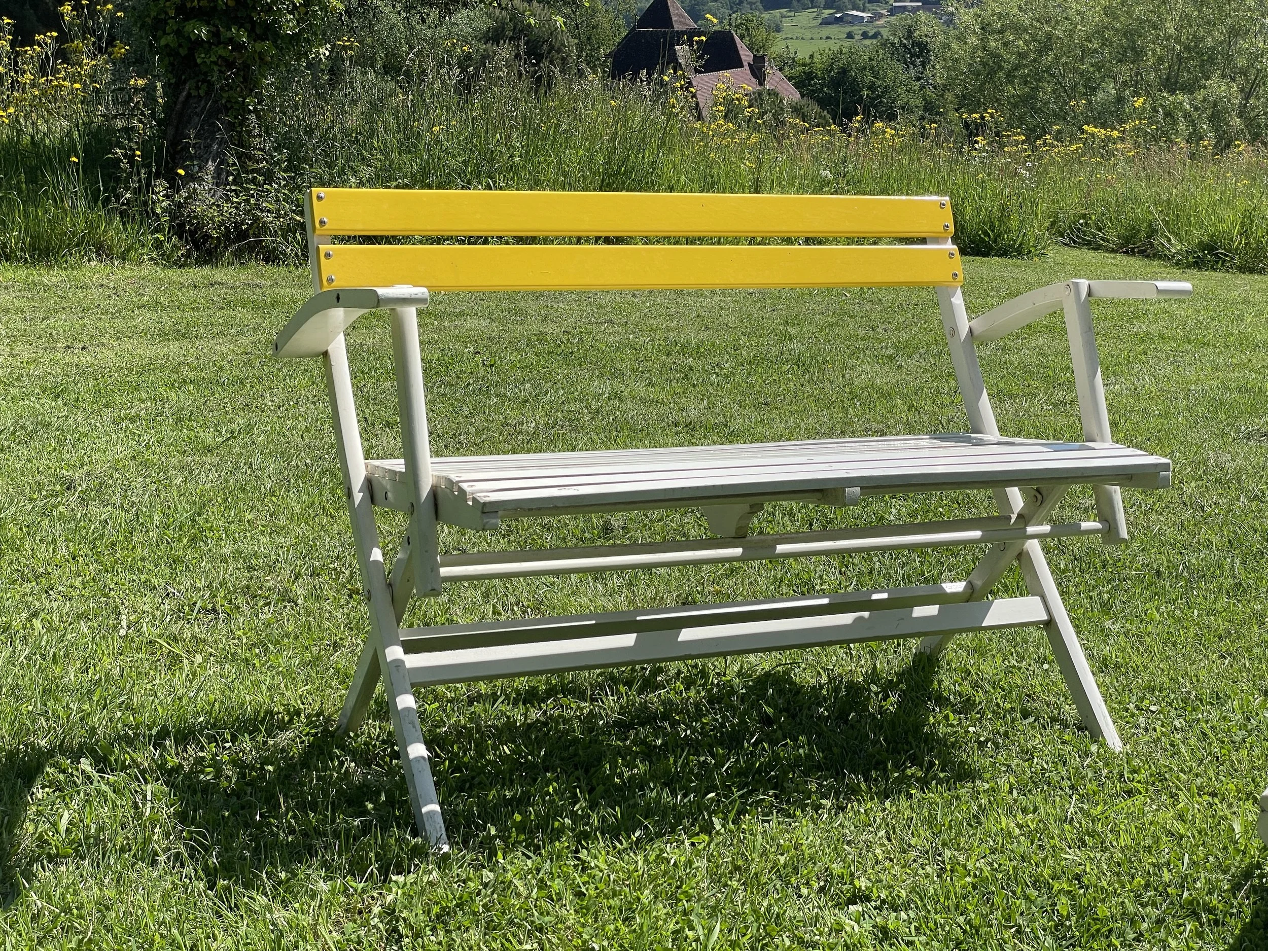 Mid Century Slatted Garden Bench - Yellow