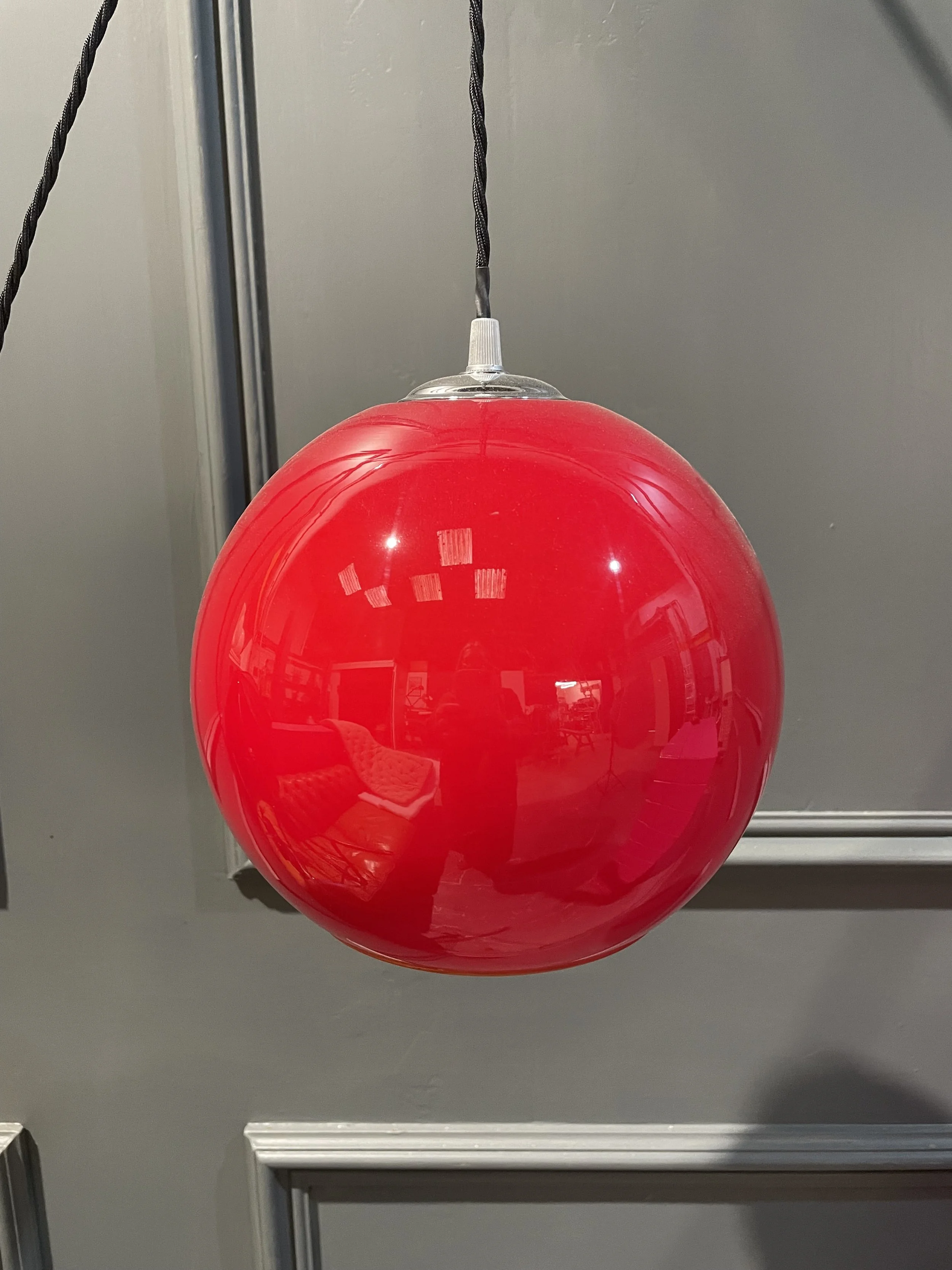 Mid Century Glass Red Pendant Globe