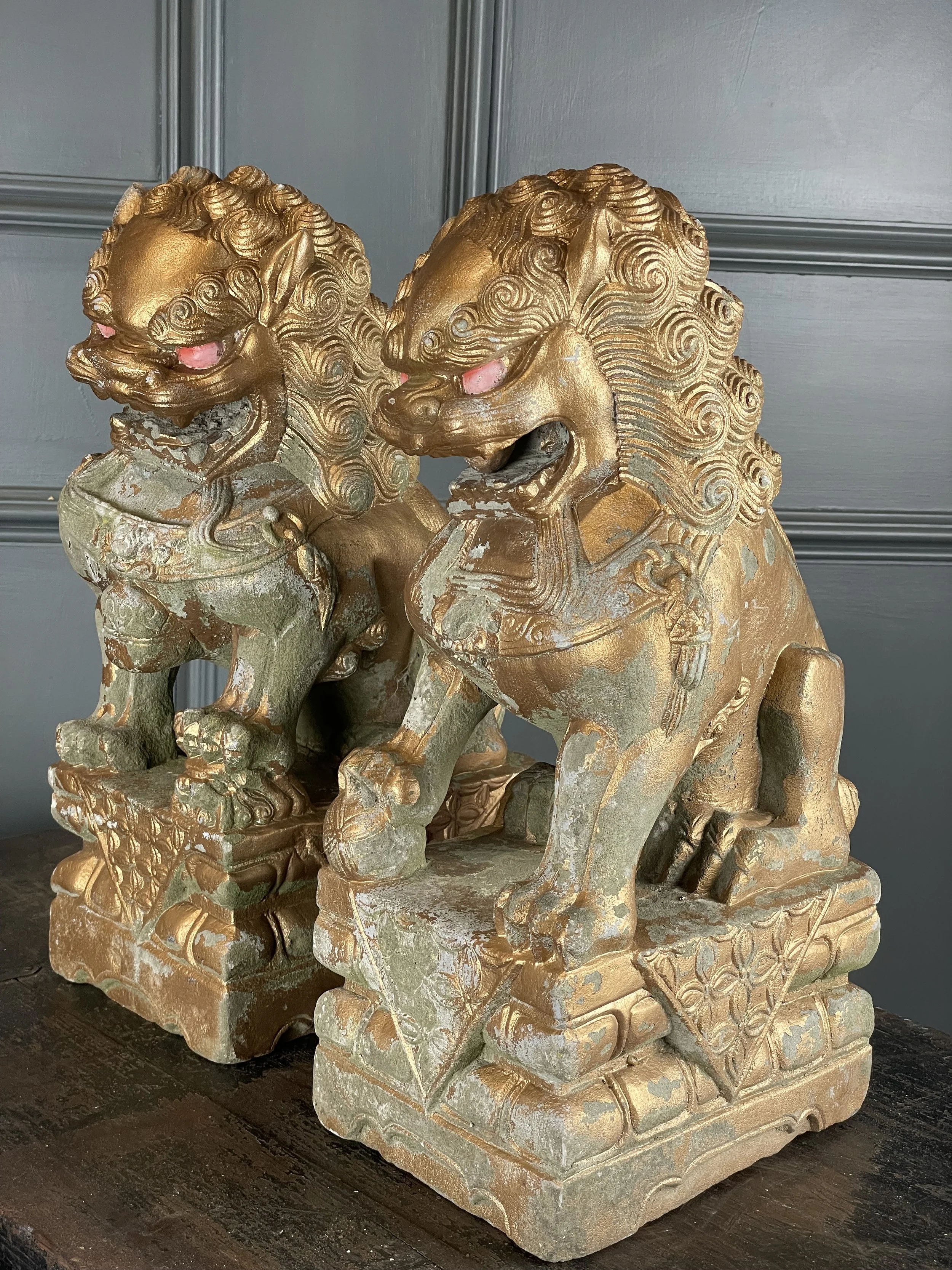 Chinese Pair of Stone Foo Dogs
