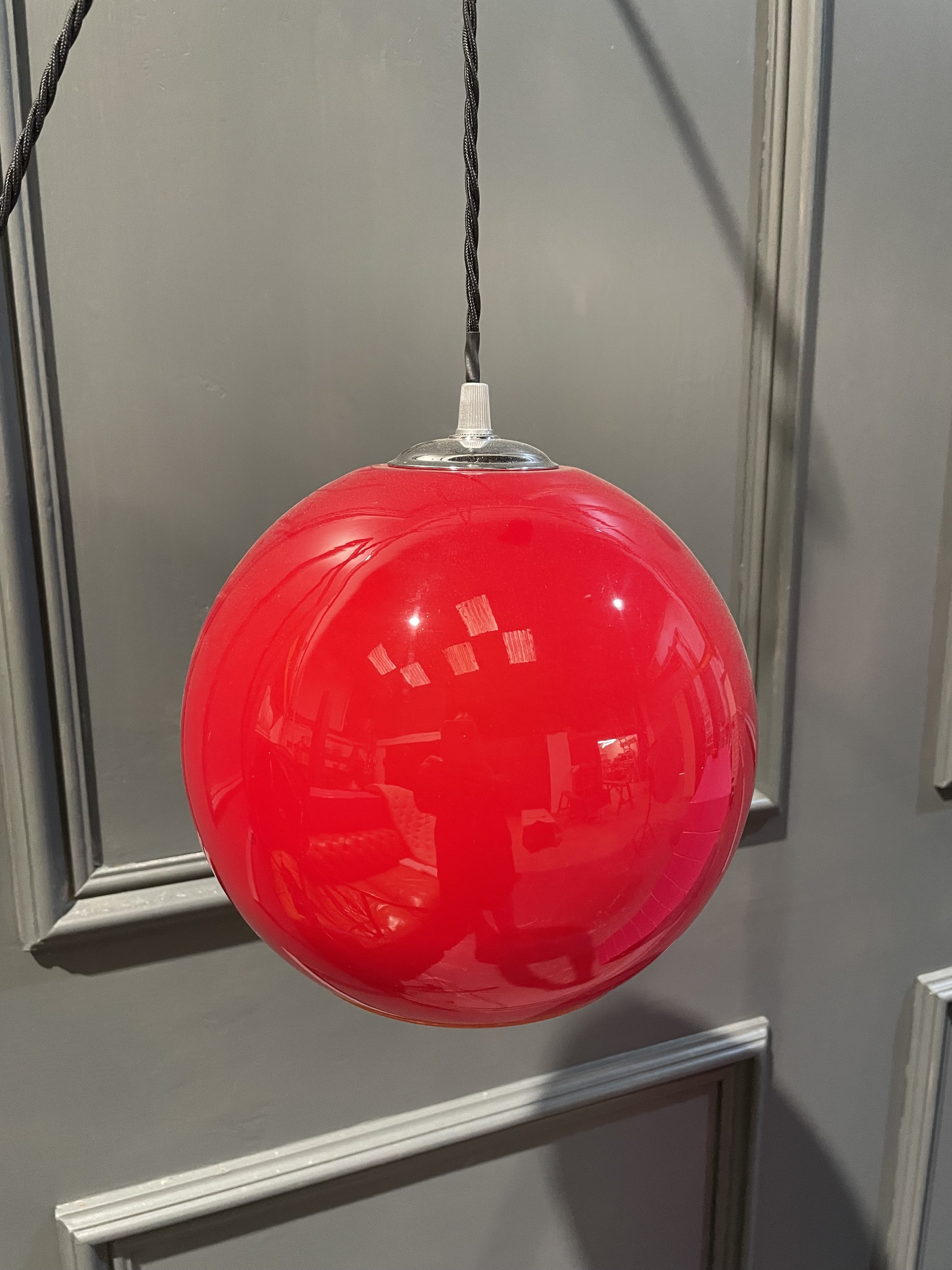 Mid Century Glass Red Pendant Globe