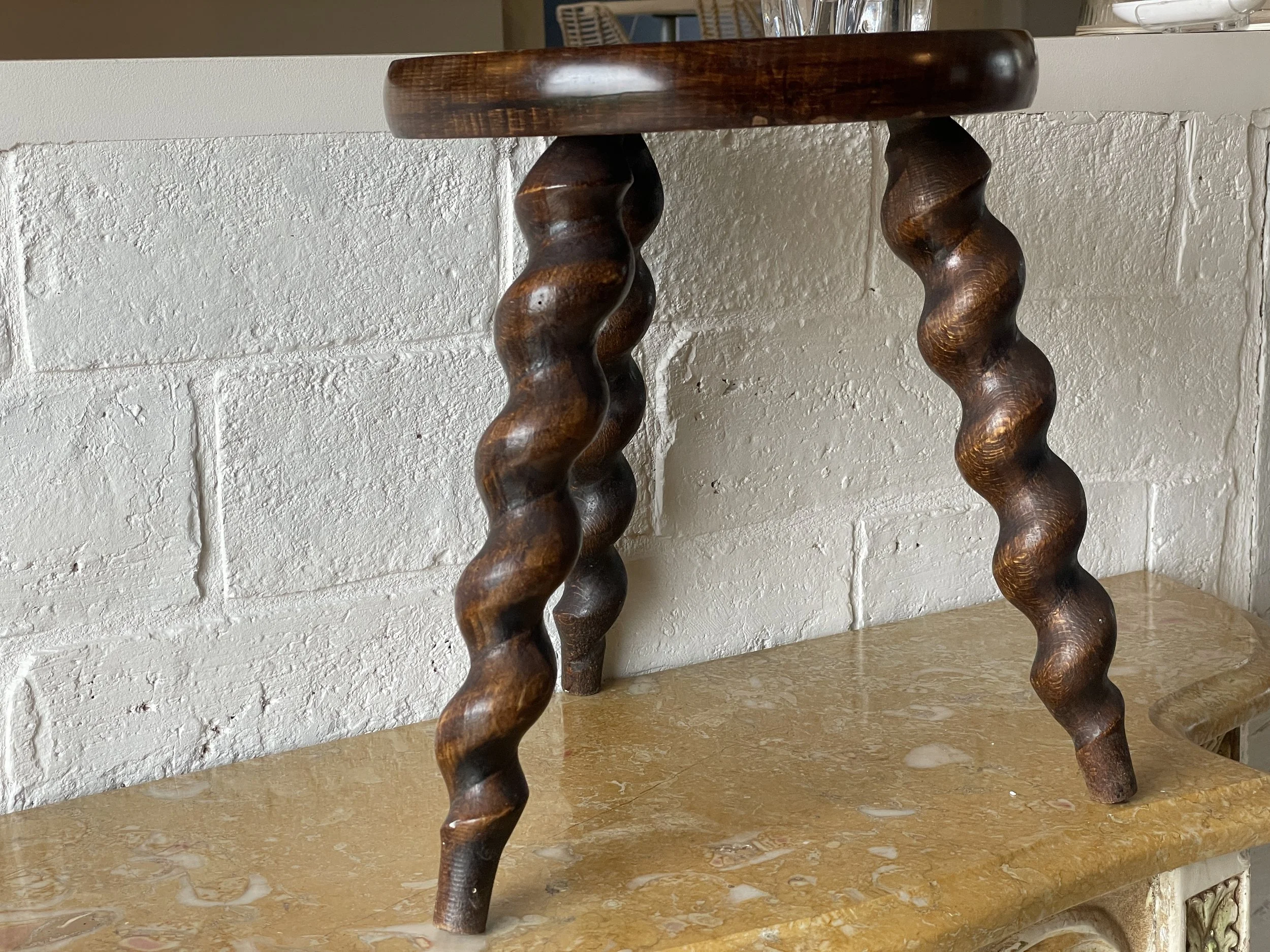 French Wooden Tripod Stool