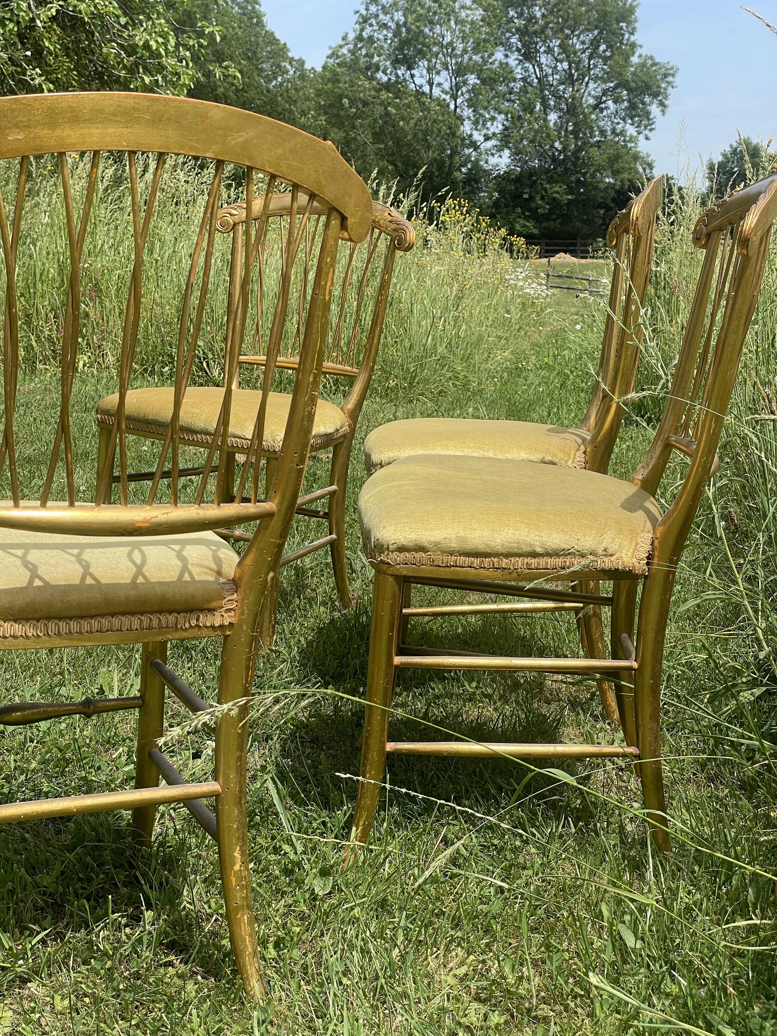 Set of Four French Giltwood Bergère Chairs