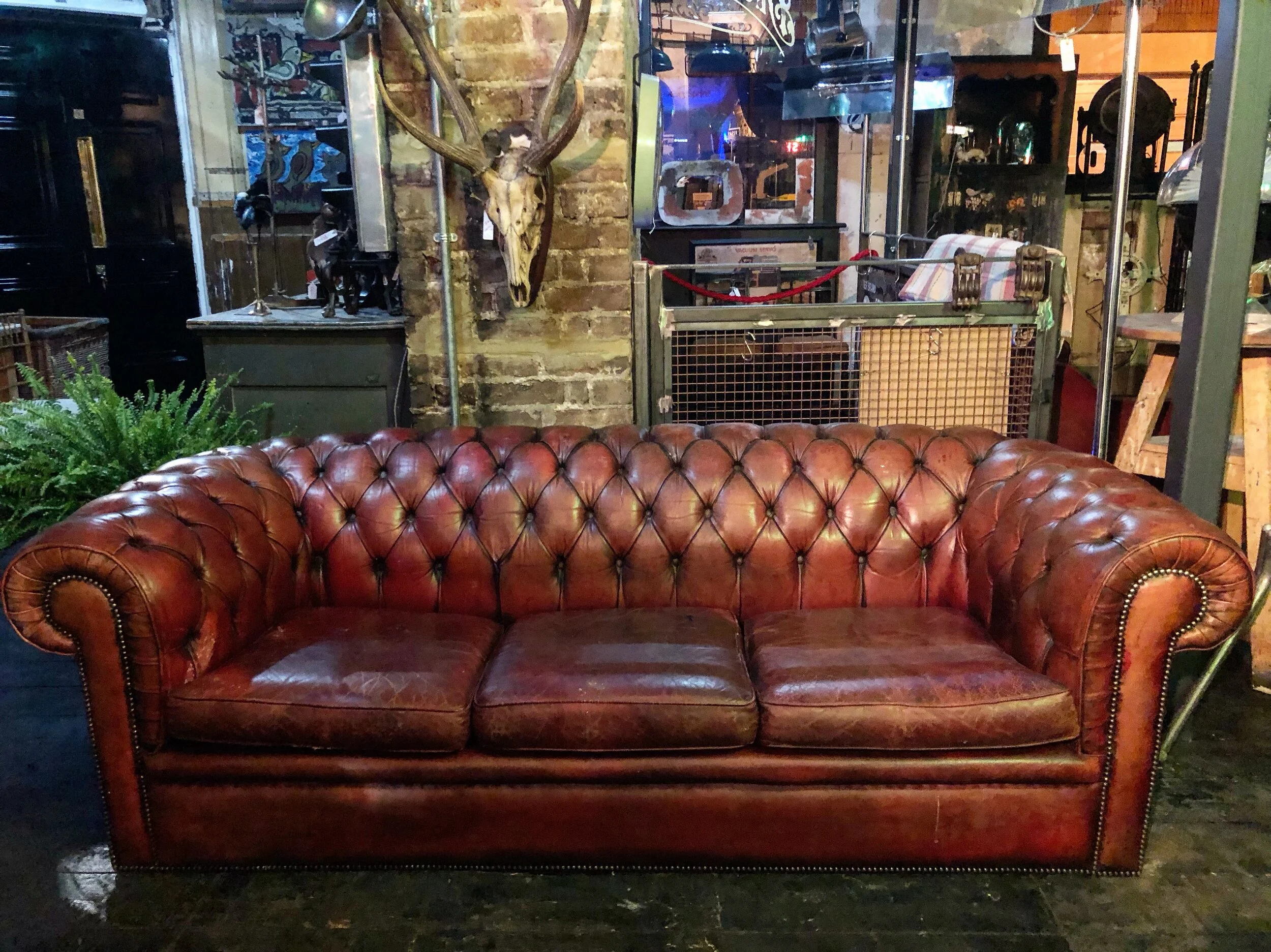 Mid Century Brown Leather Chesterfield