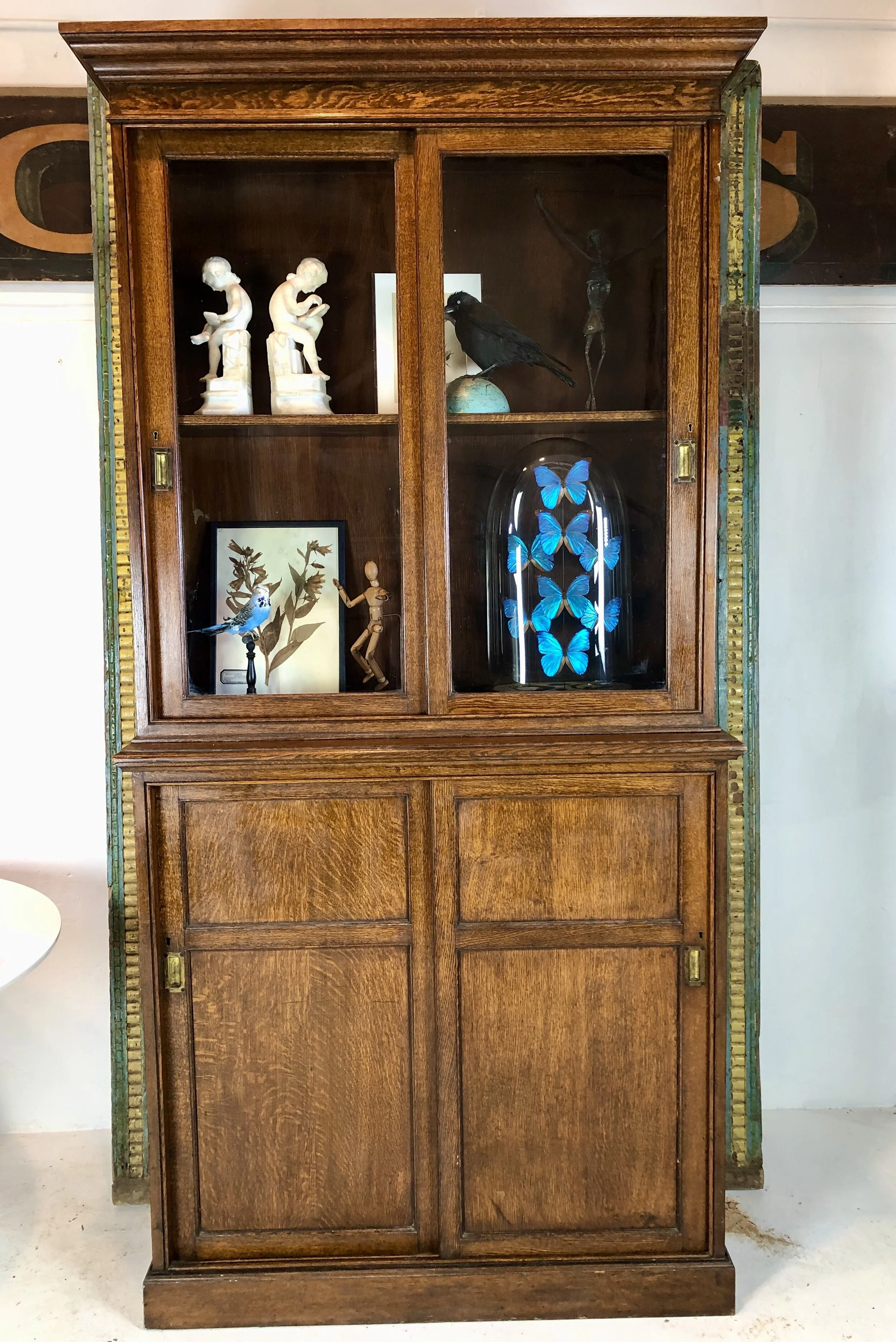 Antique Oak School Display Cupboard
