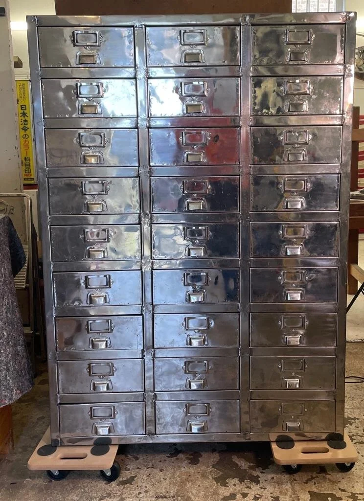 Bank of Drawers Polished Steel