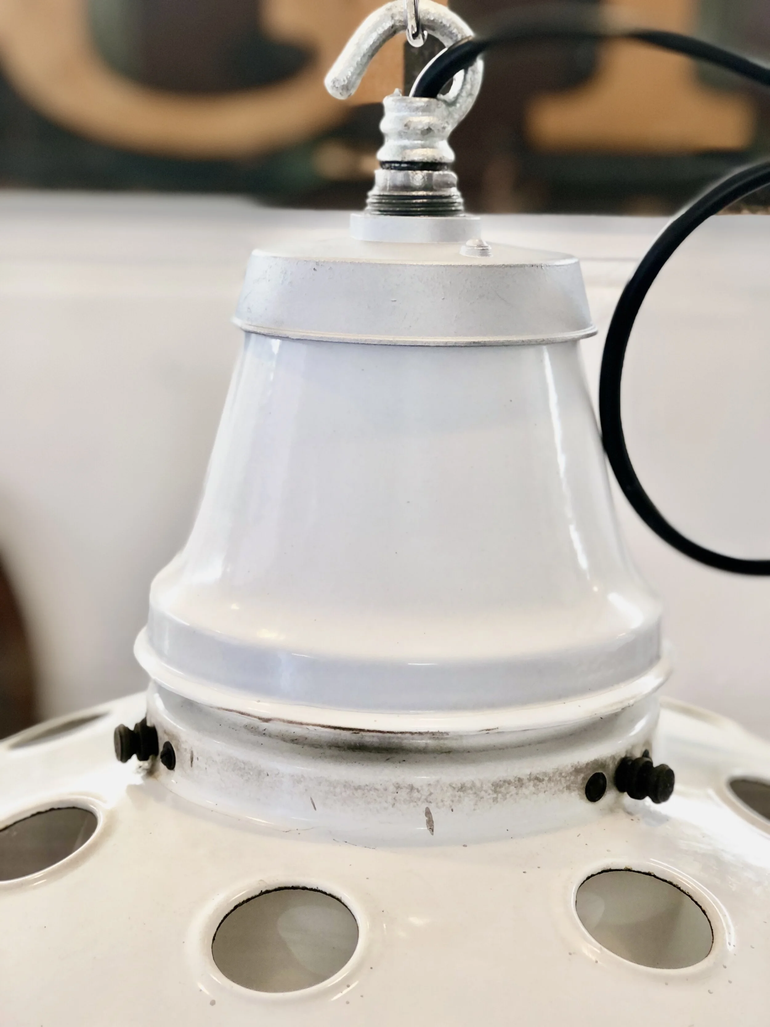 White Enamelled Industrial Lights with Opaline Diffusers