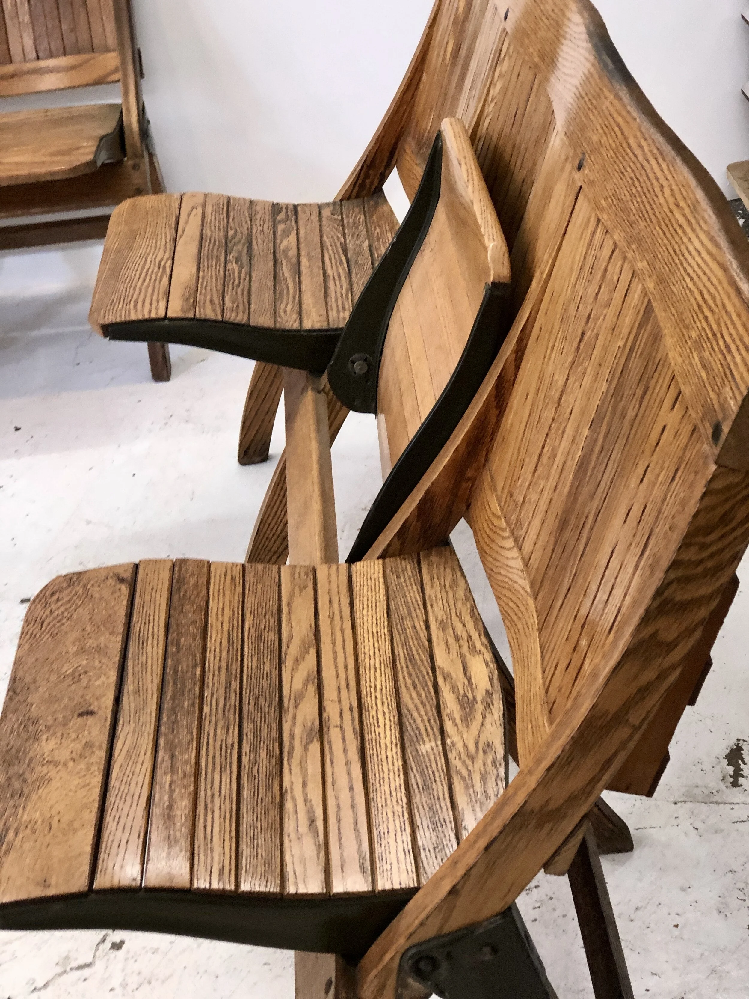 American Mid Century Oak Folding Benches