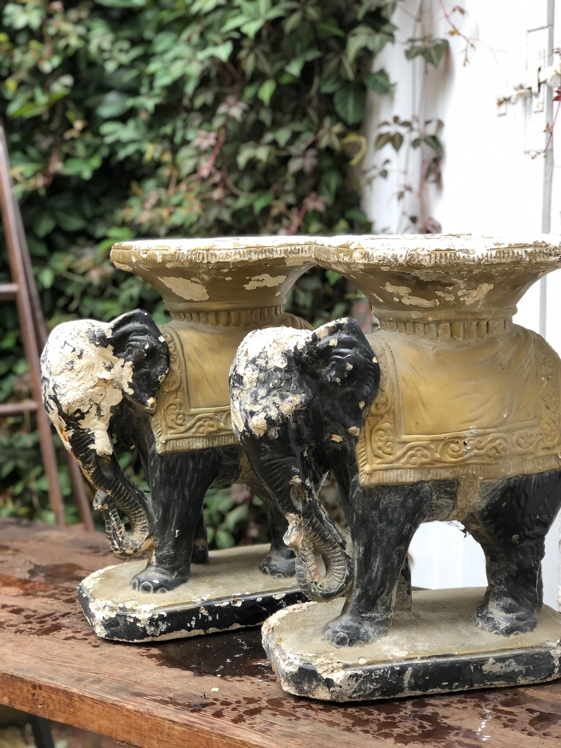 Pair of Chalk Ware Elephant Stools/Planters