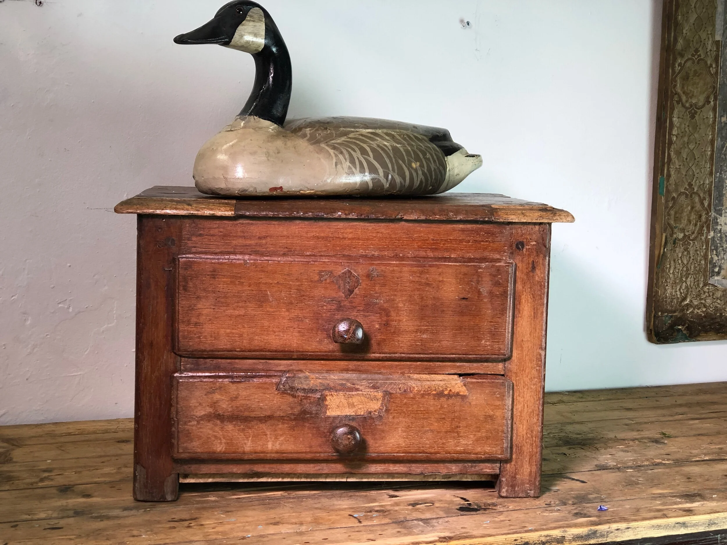 antique small cherry wood two drawer chest