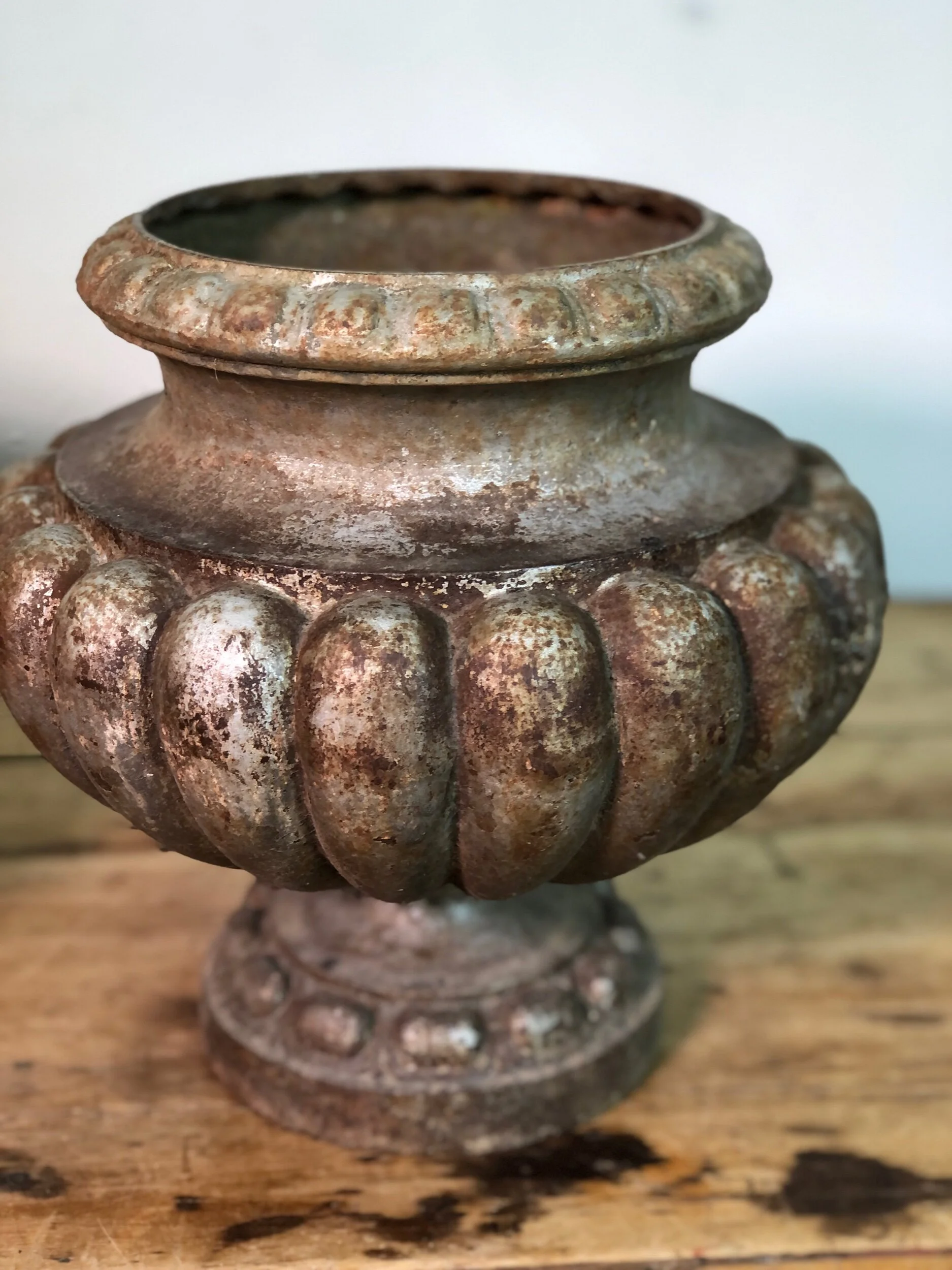 Pair 19th Century Cast Iron Urns