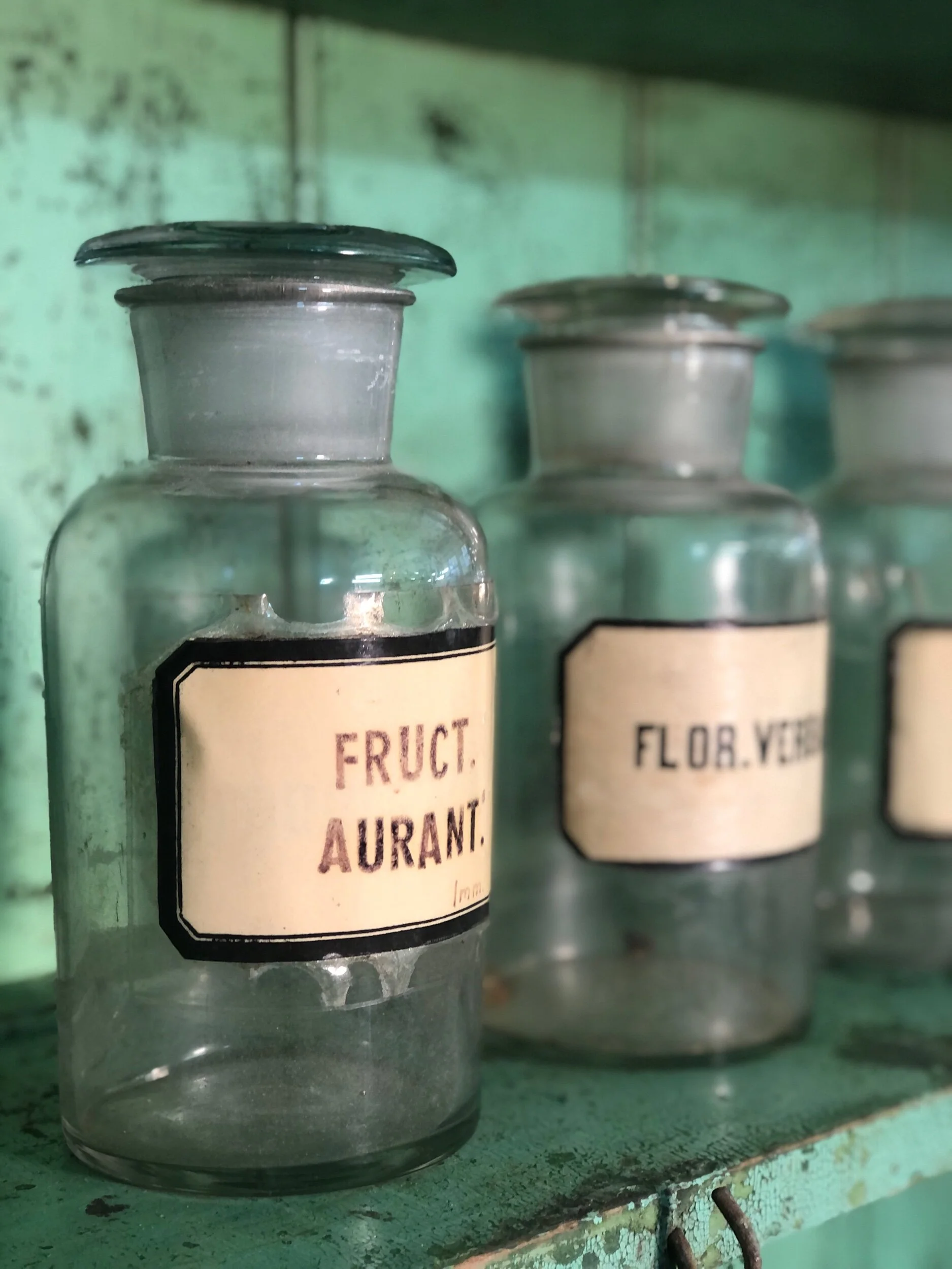 Pair Antique French Glass Apothecary Pharmacy Bottles