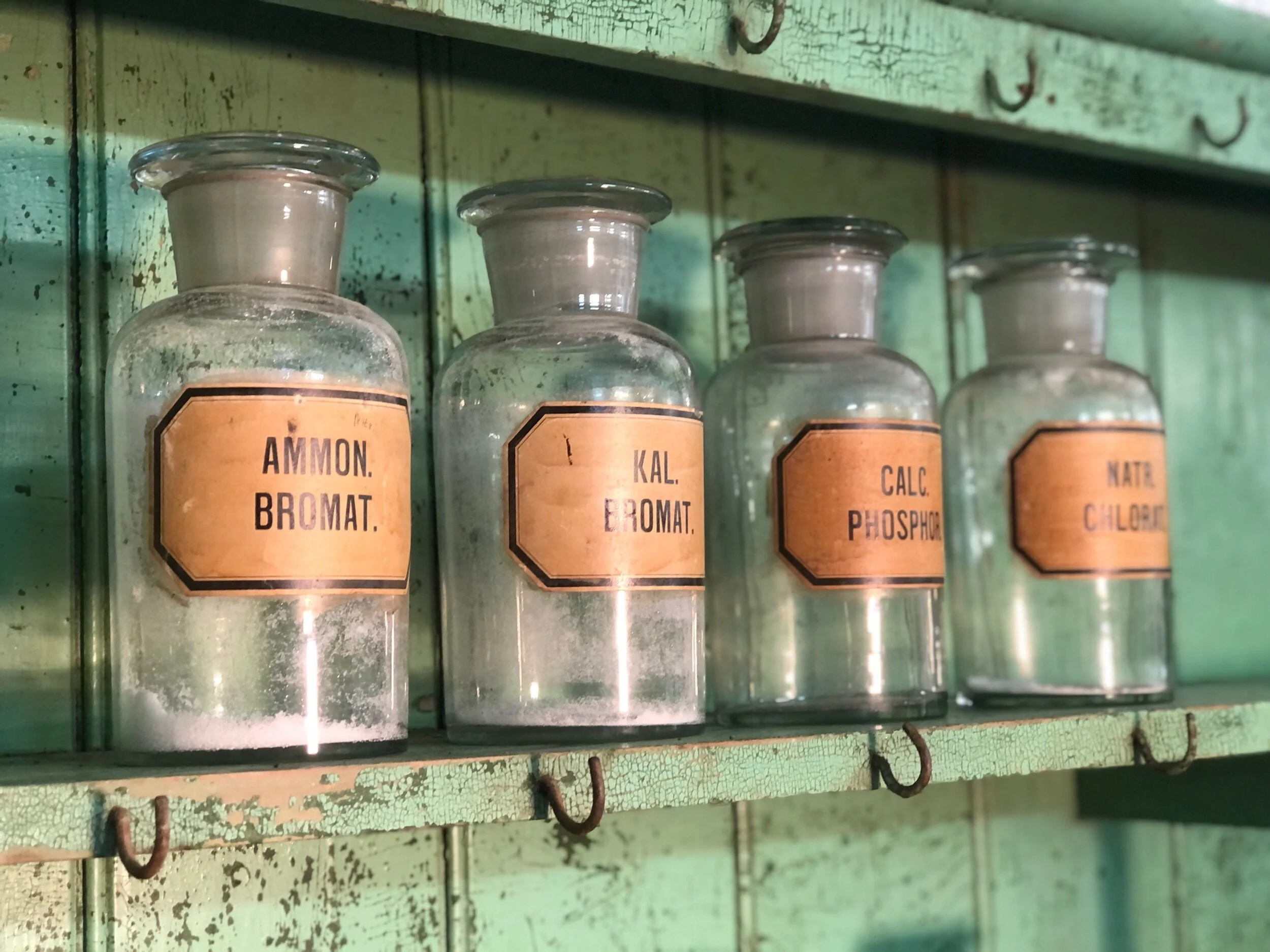 Pair Antique French Glass Apothecary Pharmacy Bottles