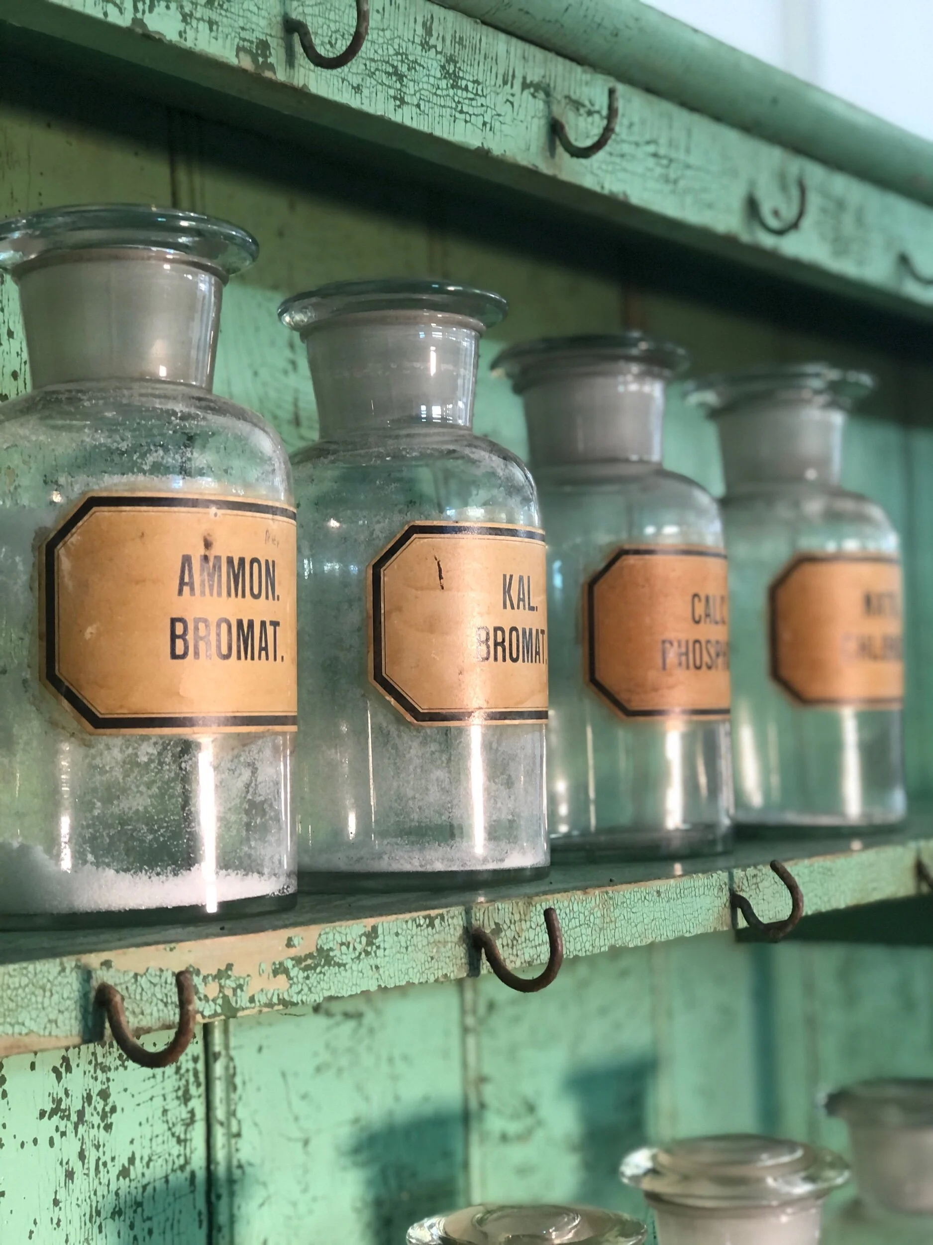 Pair Antique French Glass Apothecary Pharmacy Bottles