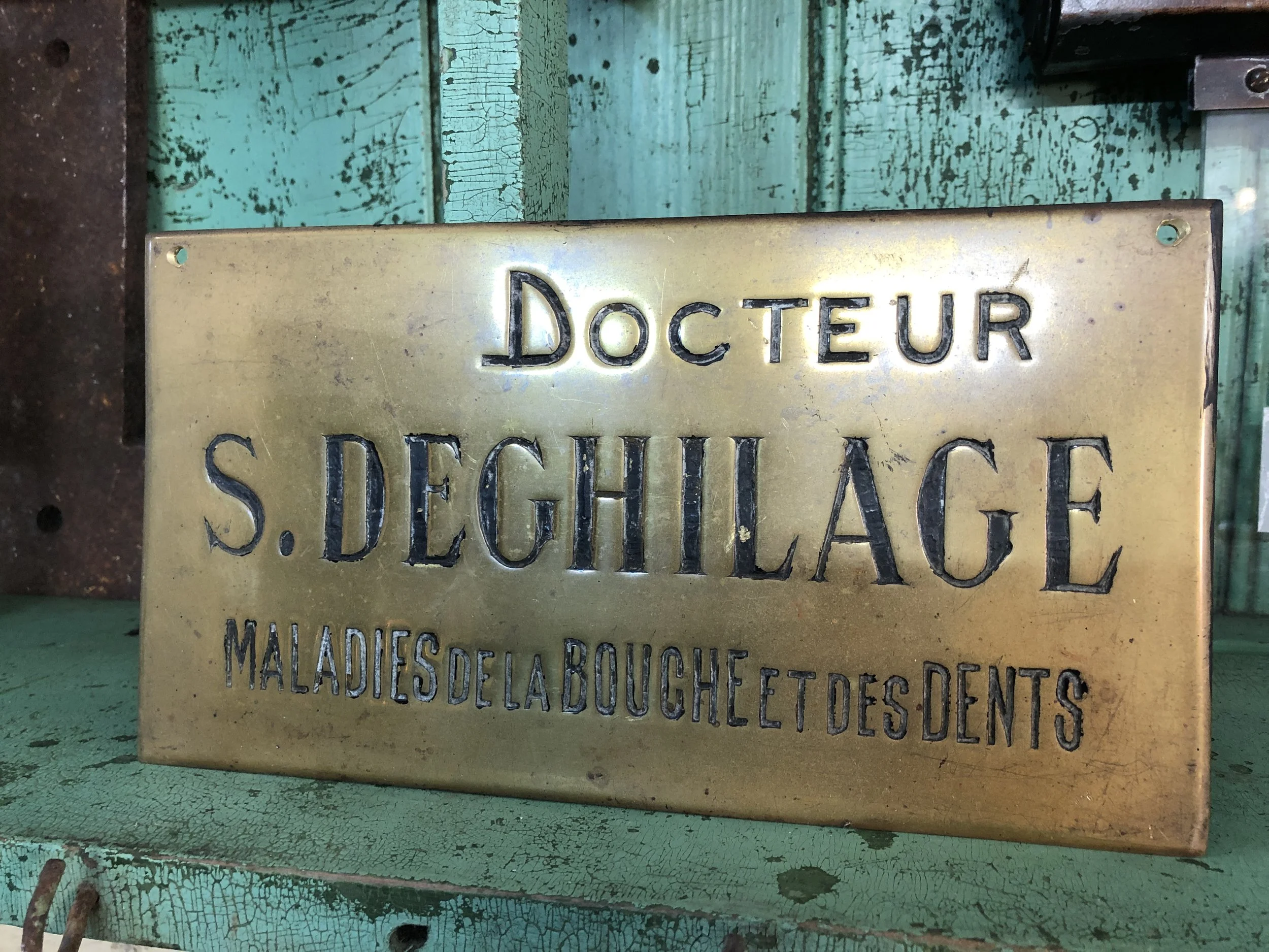 antique french brass name plate