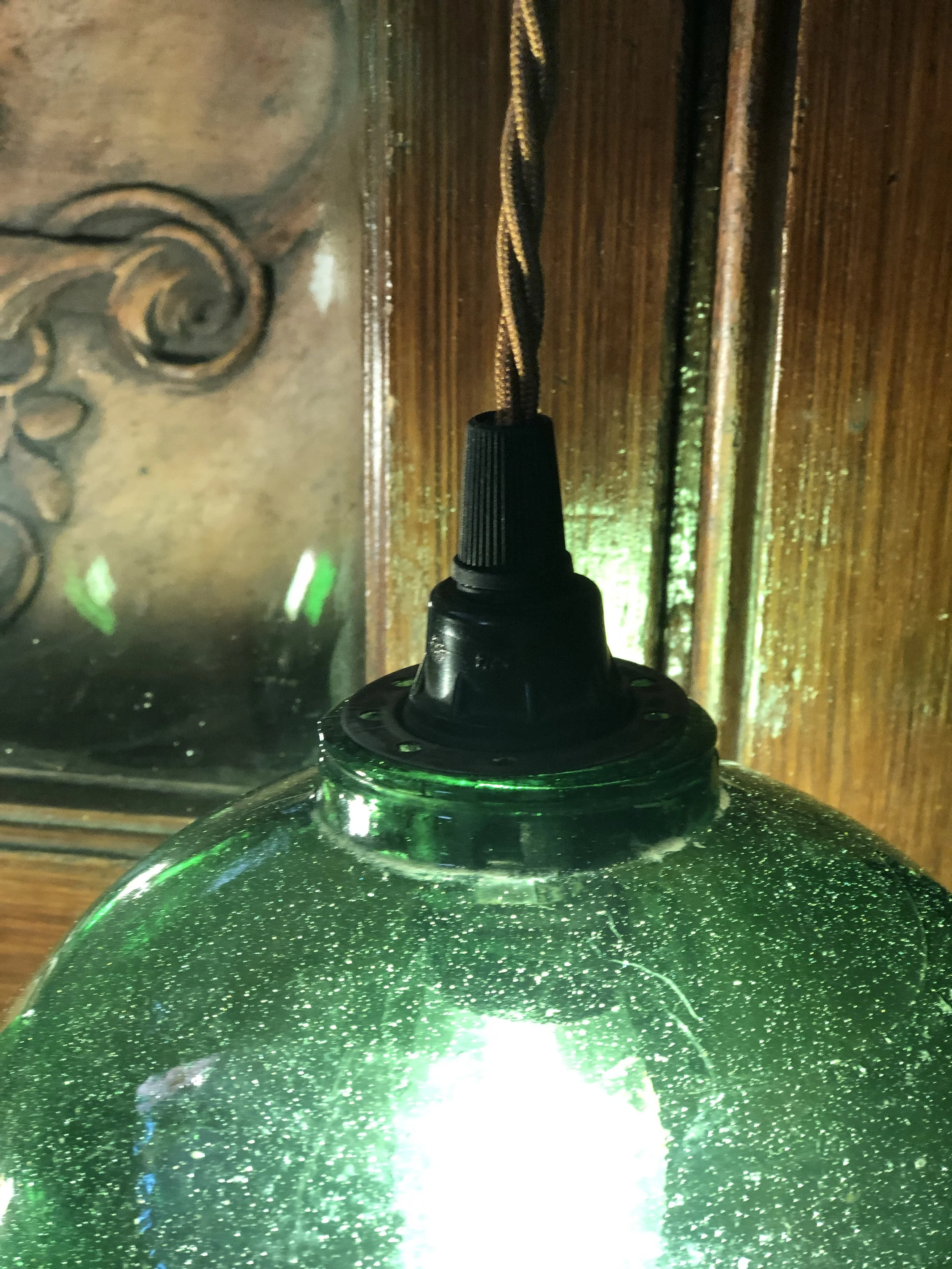 Pair 1950s Glass Globe Pendant Lights
