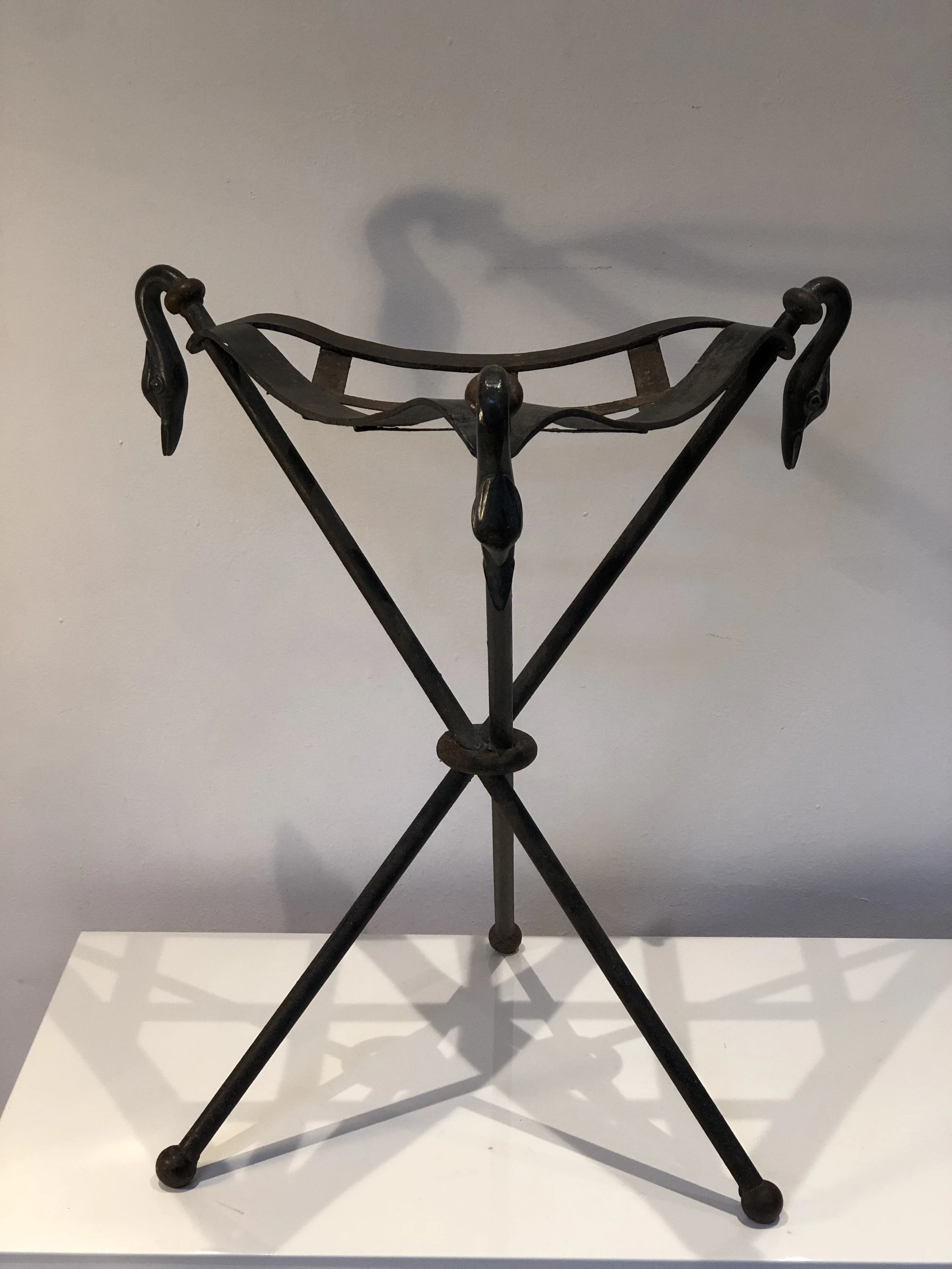 Mid Century Metal Stool with Swan Finials