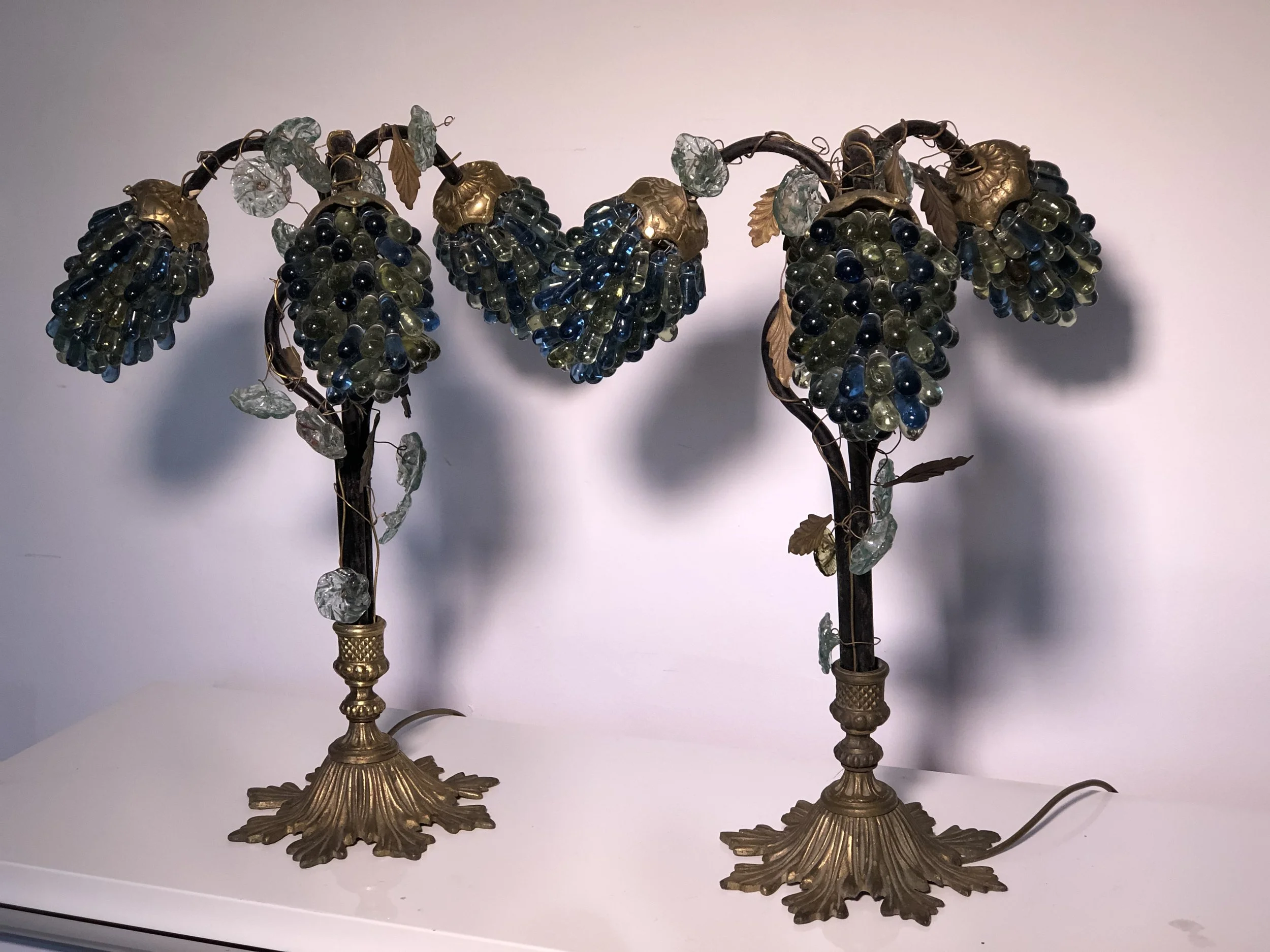 Pair Murano Glass Grape Lamps