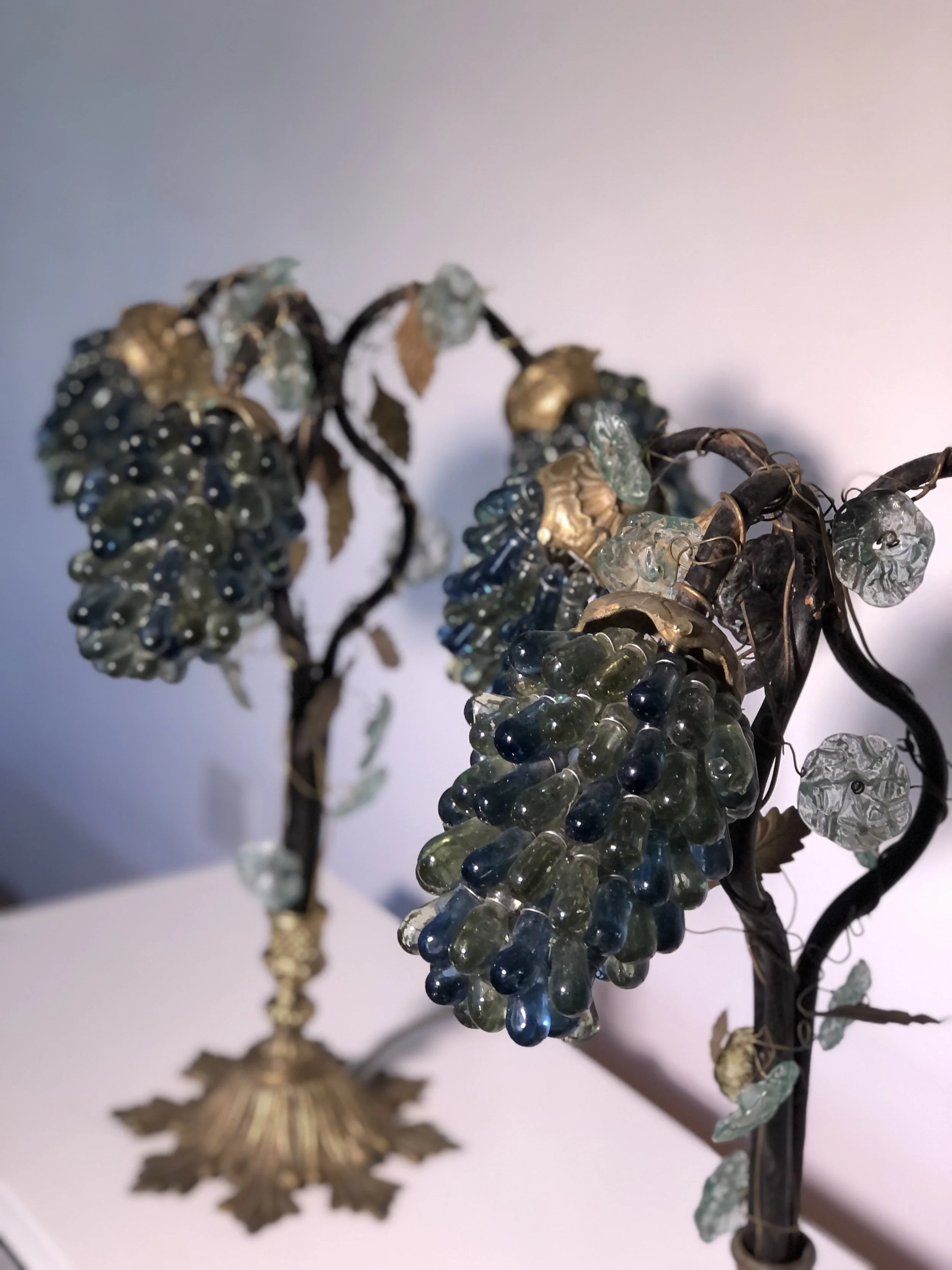 Pair Murano Glass Grape Lamps