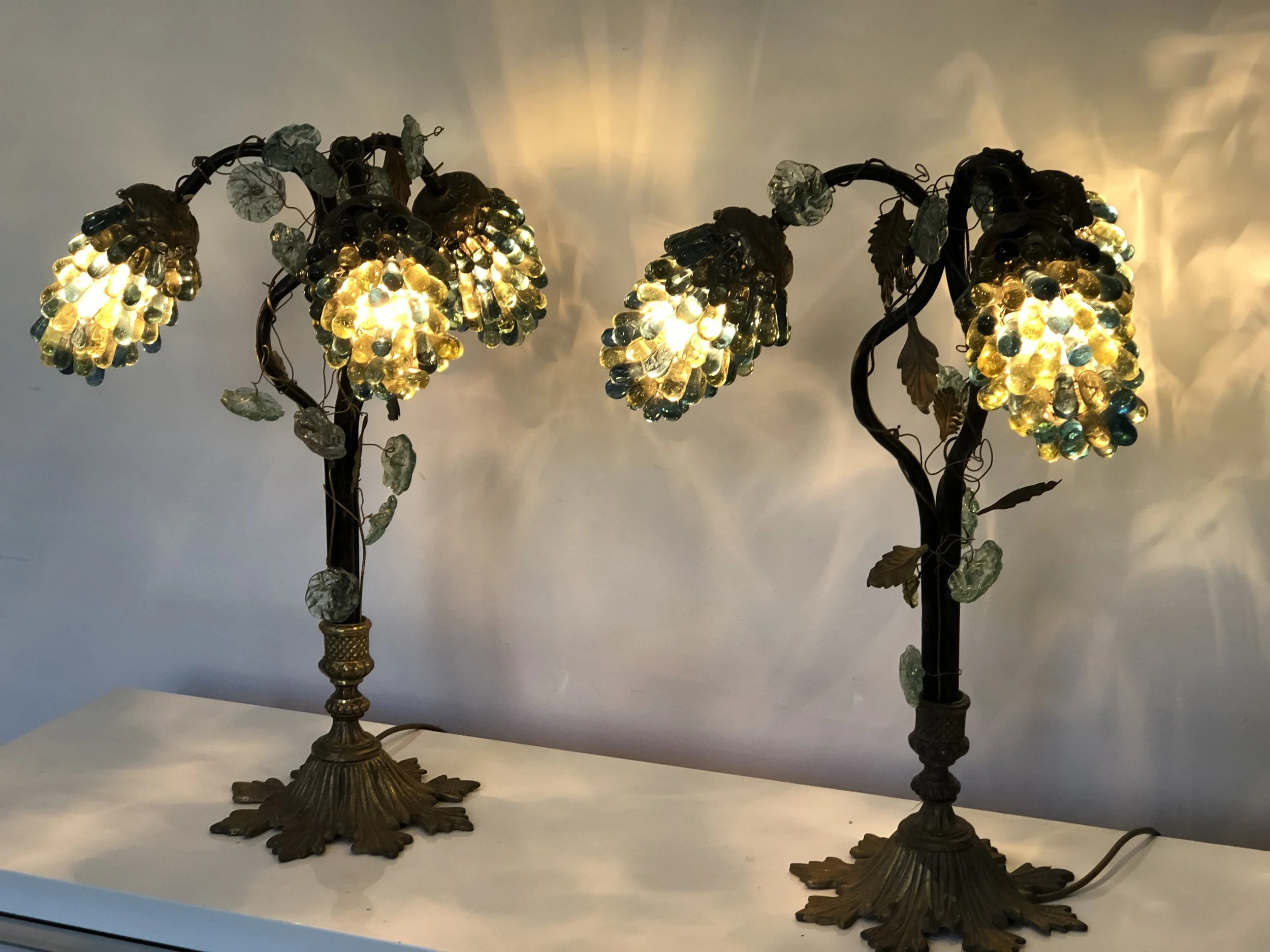 Pair Murano Glass Grape Lamps