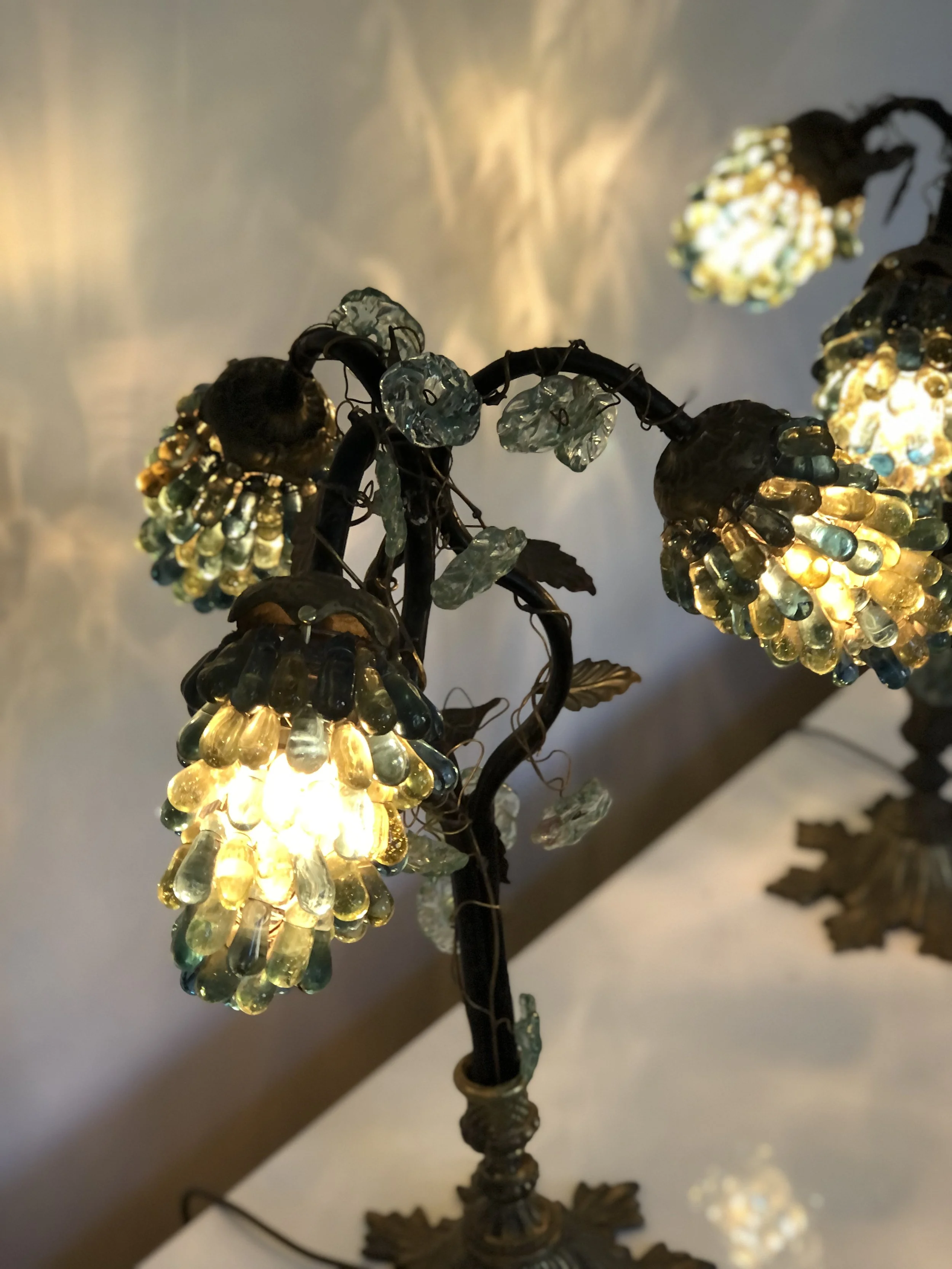 Pair Murano Glass Grape Lamps