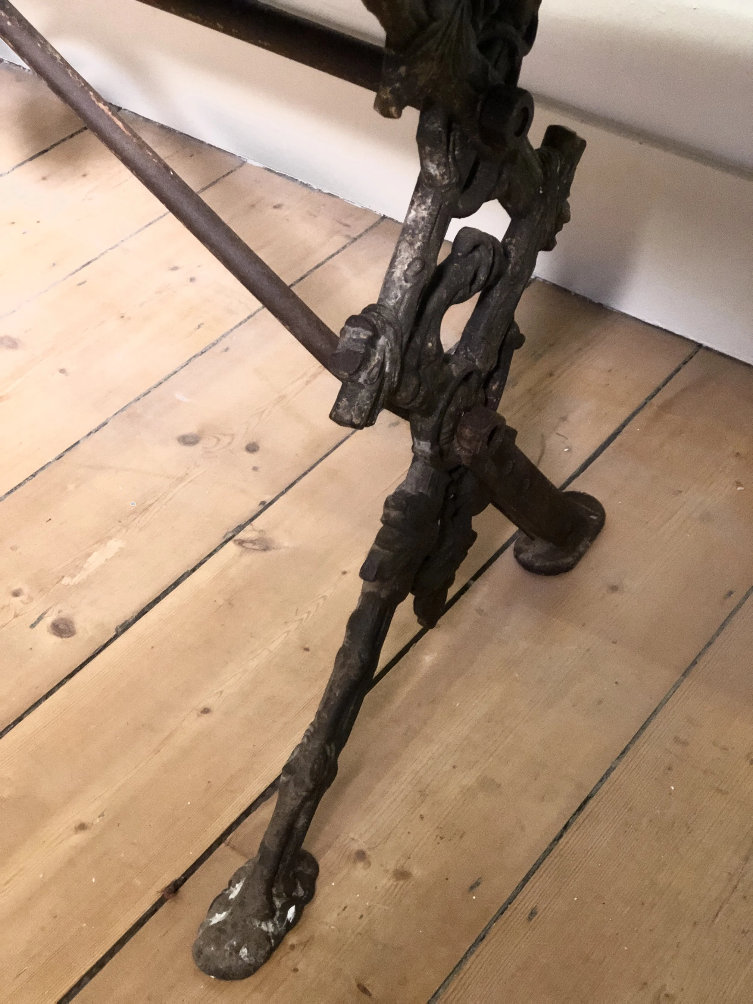Antique French Bistro Table with Cast Iron Base