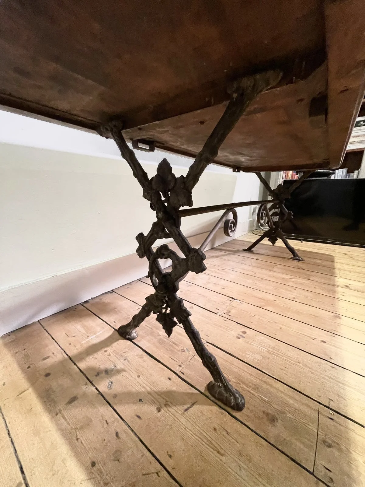 Antique French Bistro Table with Cast Iron Base