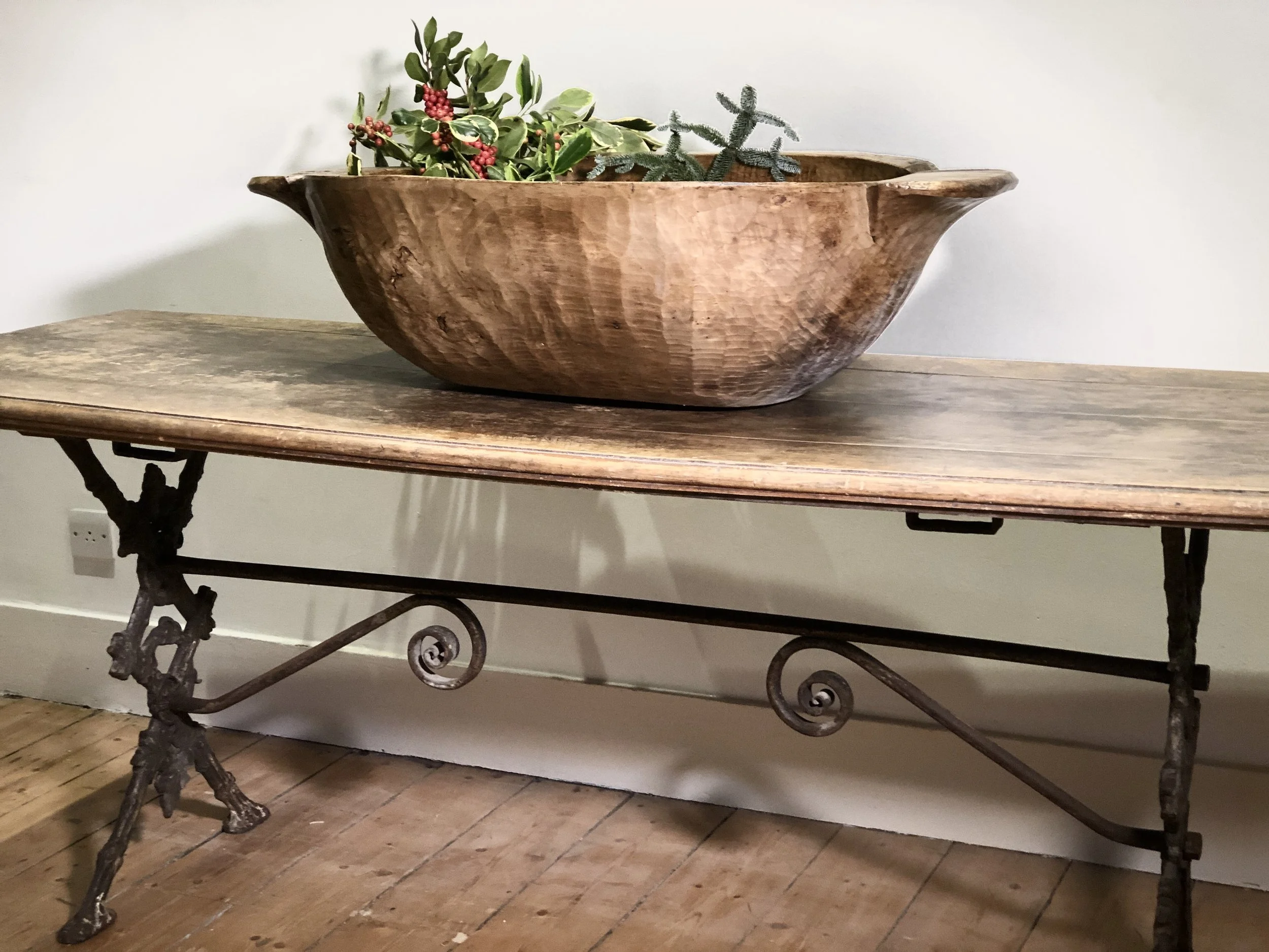 Antique French Bistro Table with Cast Iron Base