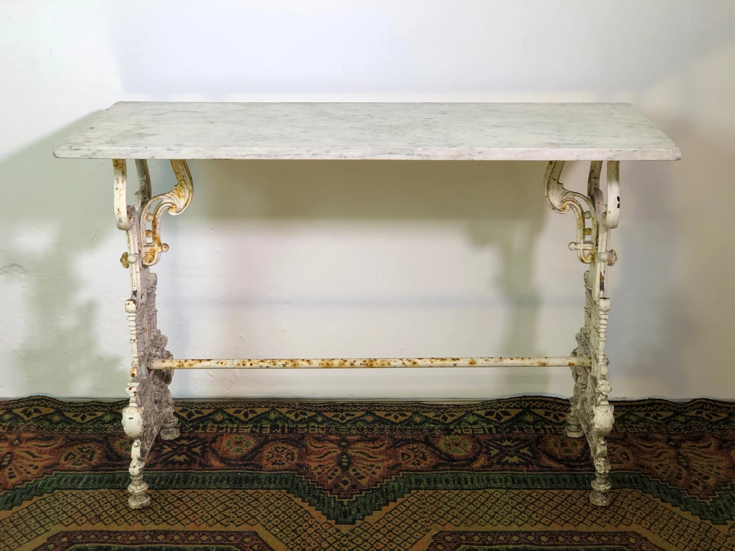 Antique French Cast Iron/Marble Bistro Table