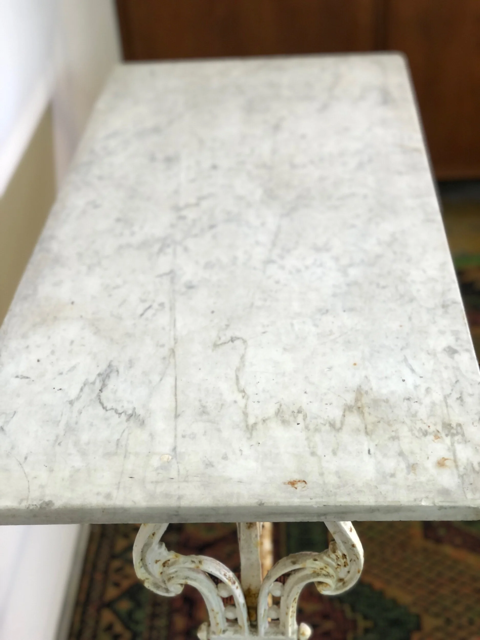 Antique French Cast Iron/Marble Bistro Table